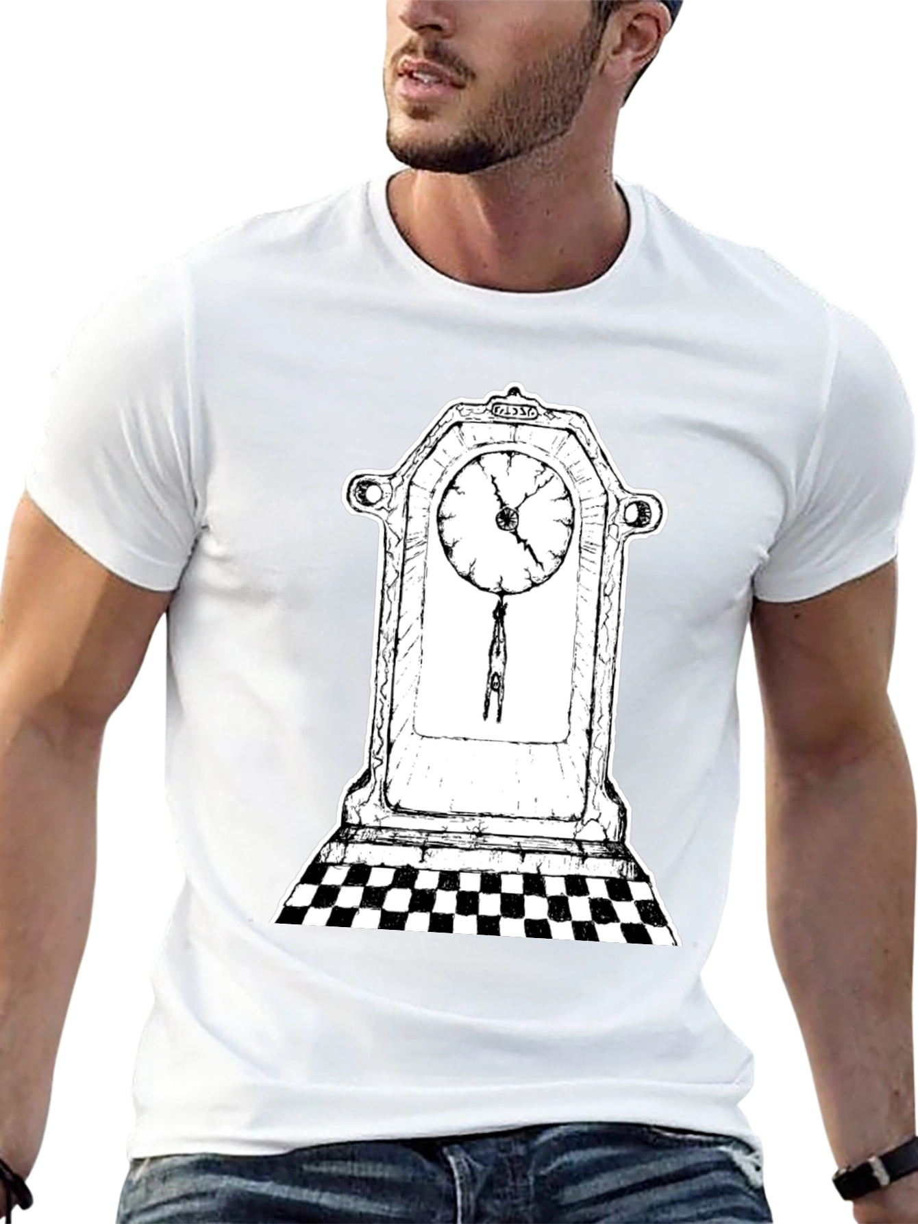 Surreal Clock Tower Graphic Tee - Black Cotton