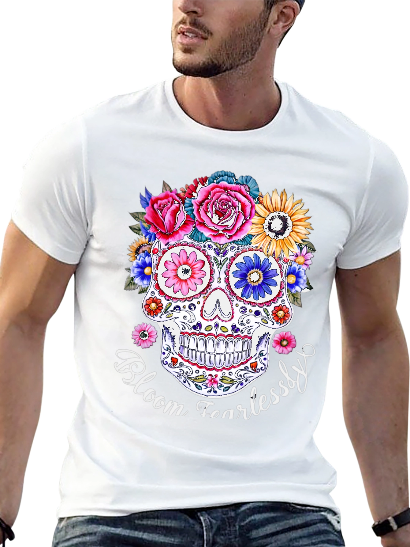 Floral Skull Graphic T-Shirt