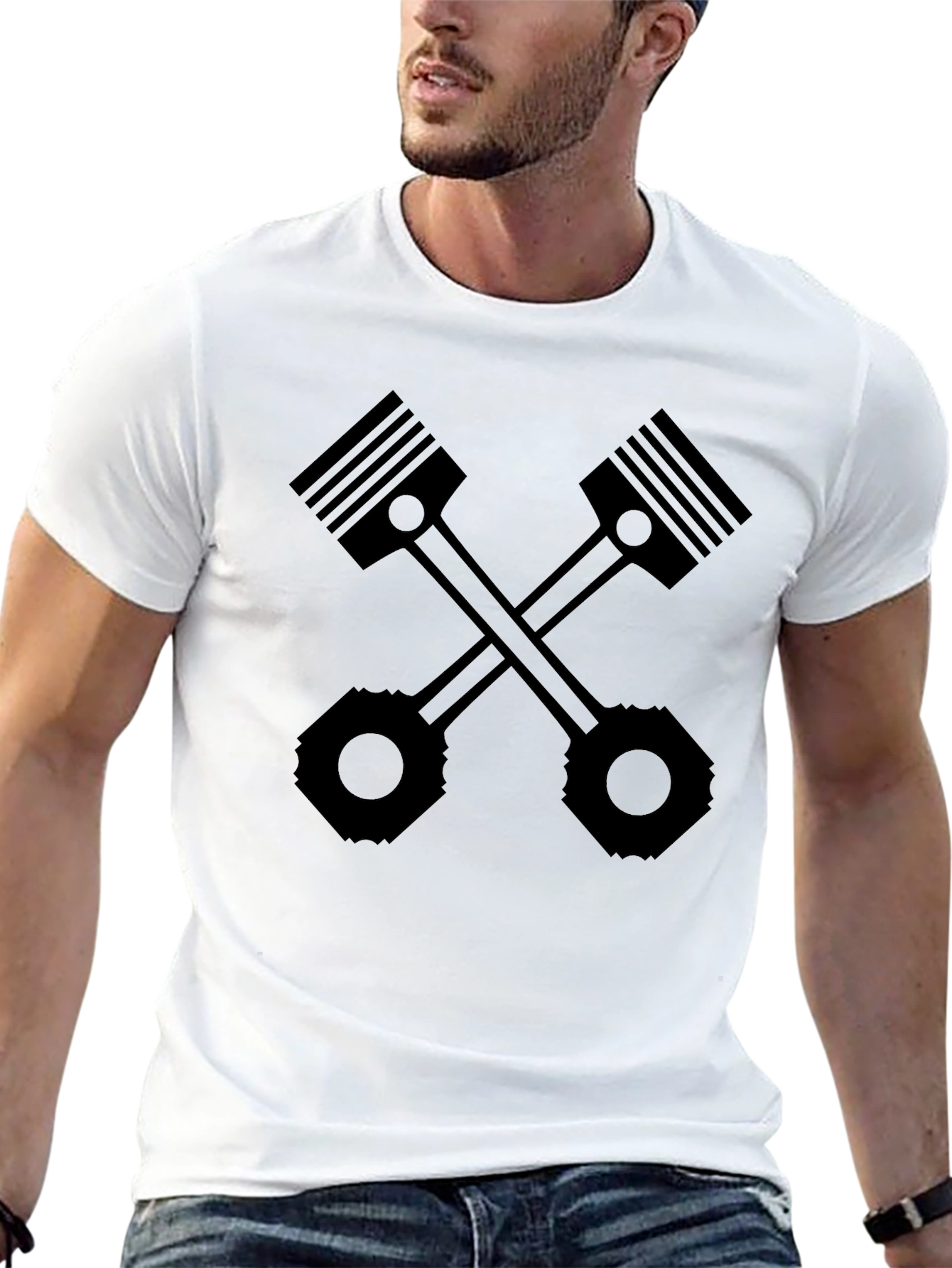 Crossed Pistons Black T-Shirt - Mechanic Car Enthusiast