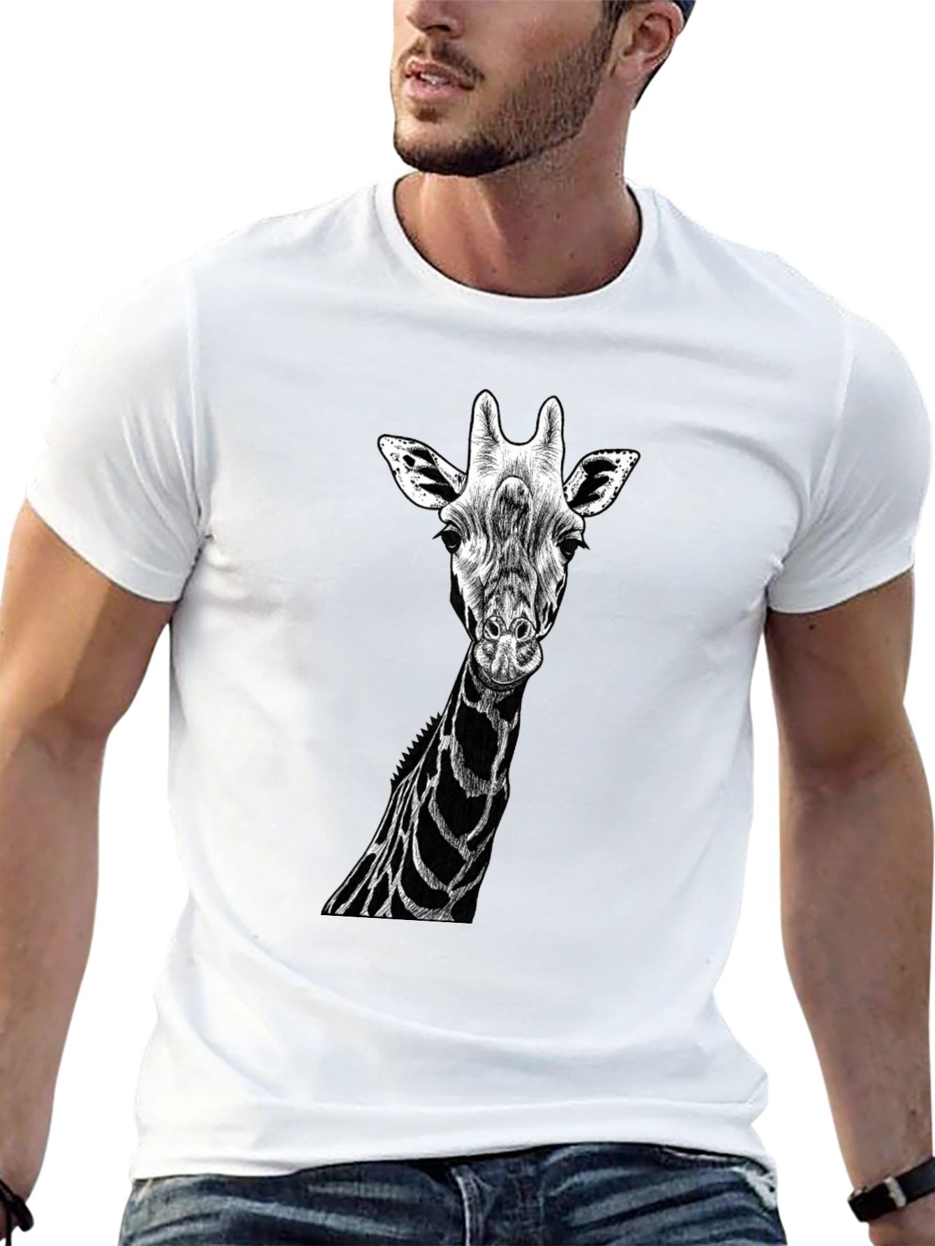 Giraffe Graphic Tee - Black Cotton T-Shirt