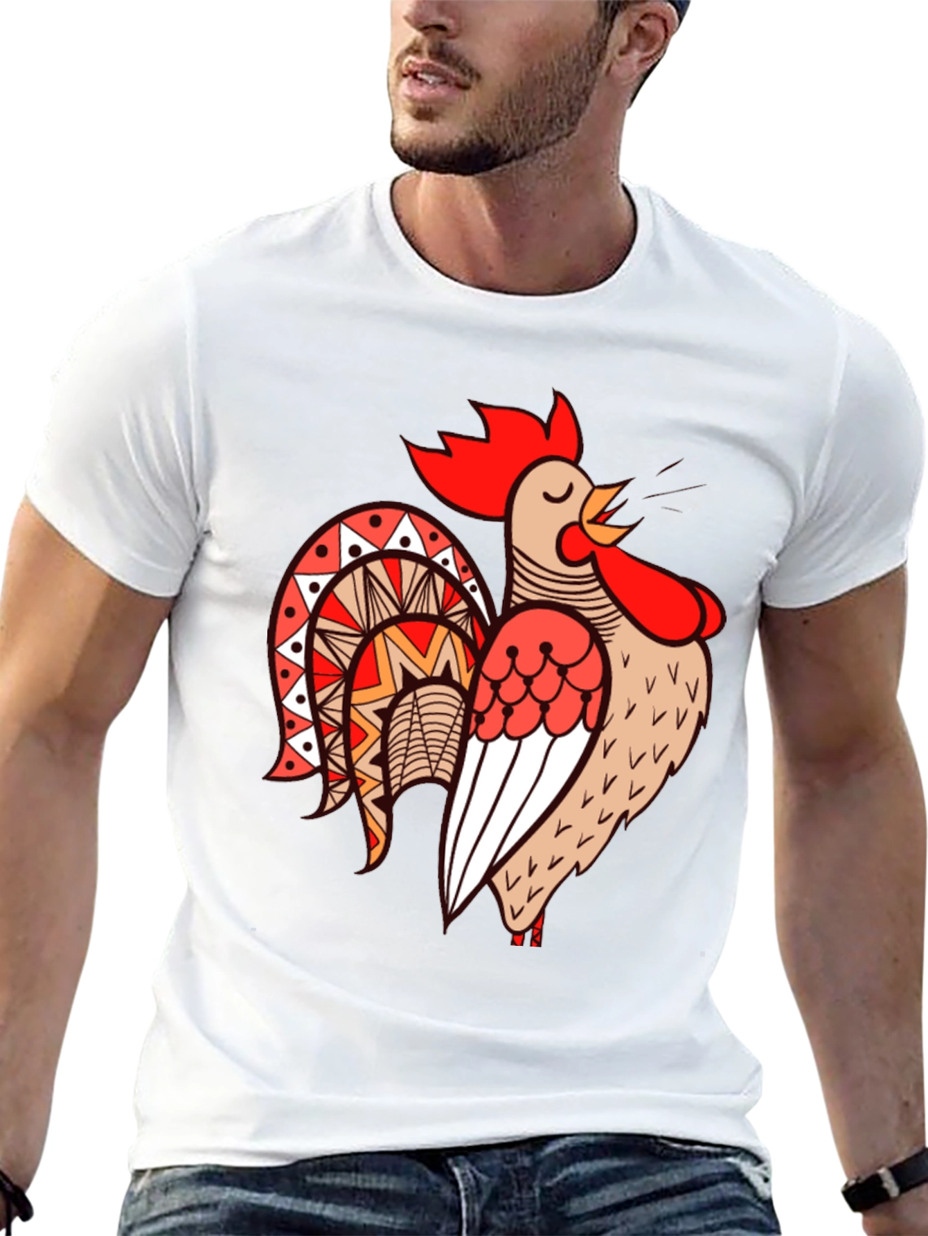 Rooster Graphic Tee - Black Cotton T-Shirt