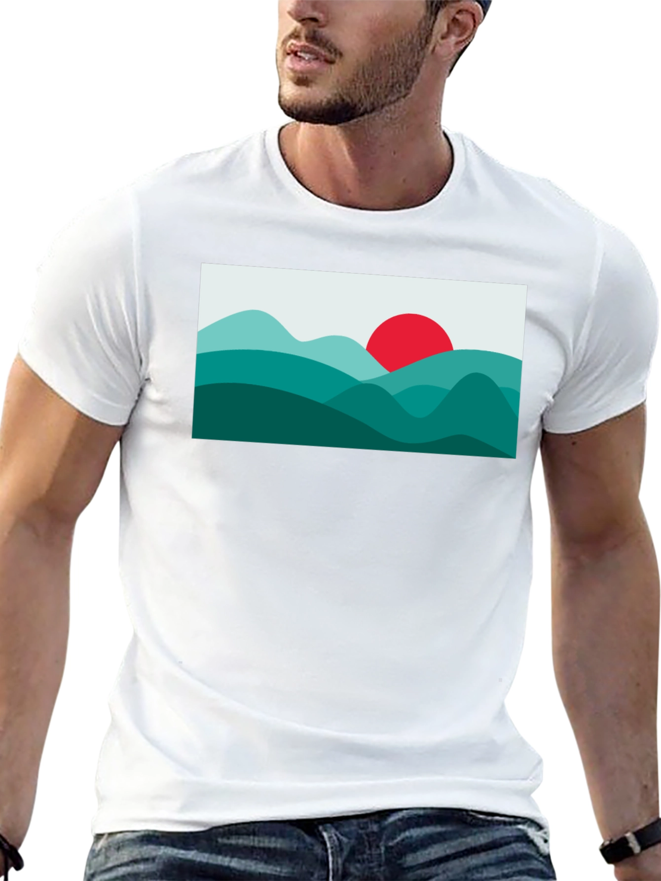 Abstract Mountain Sunset Graphic Tee - Black