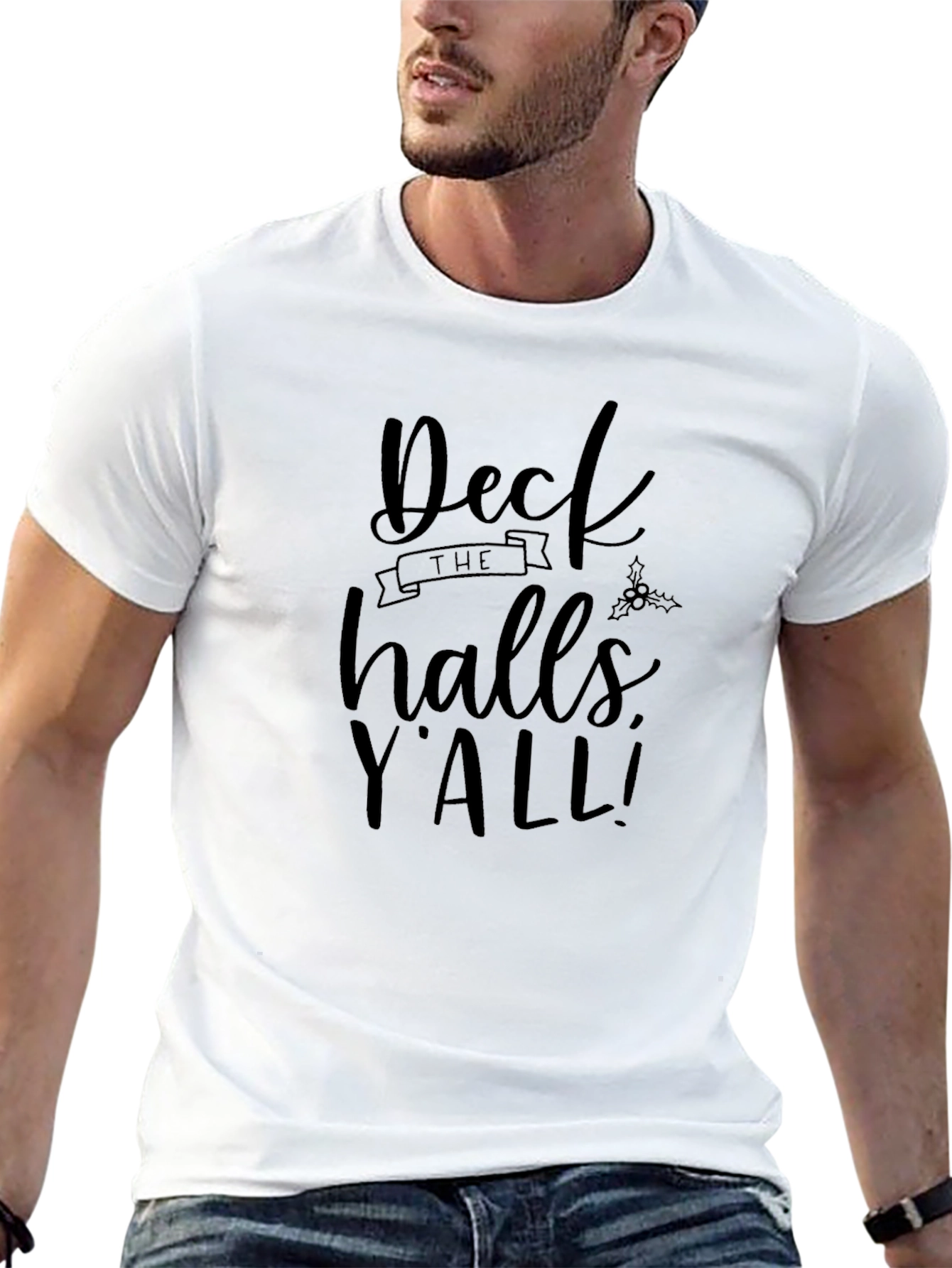 Deck The Halls Yall Black Graphic T-Shirt