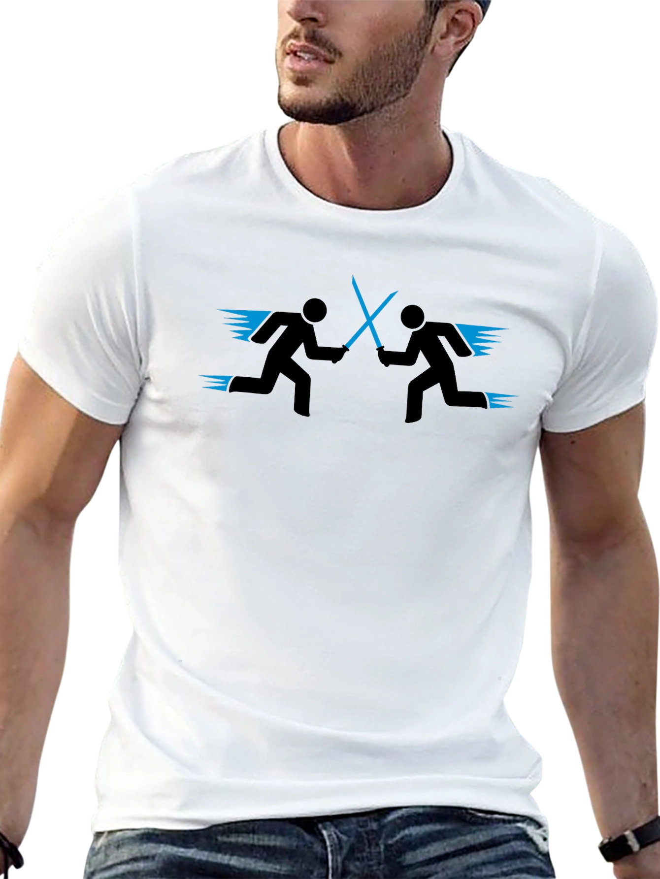 Stick Figure Light Saber Duel Black T-Shirt