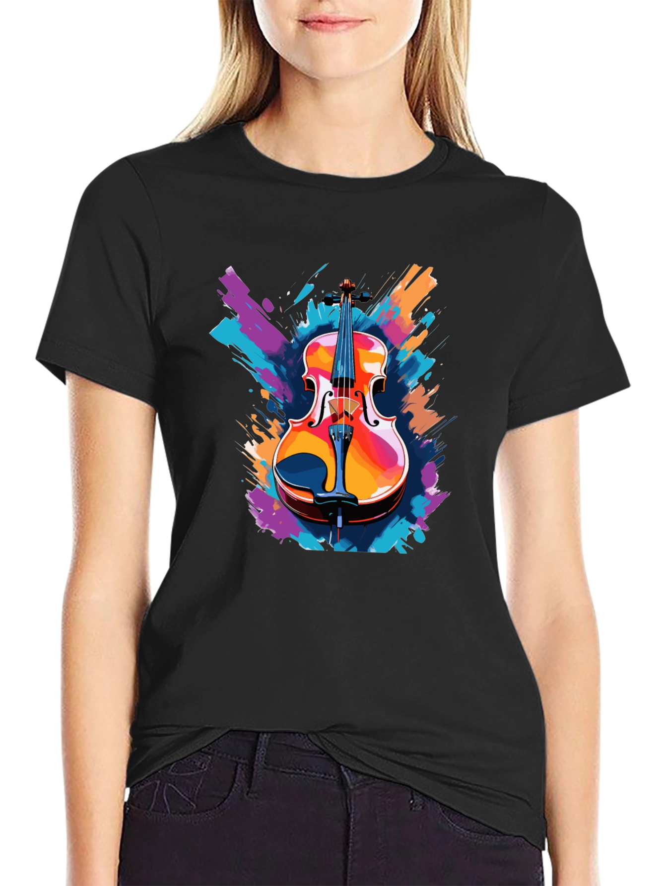 Violin Graphic Black T-Shirt - Musical Instrument Tee