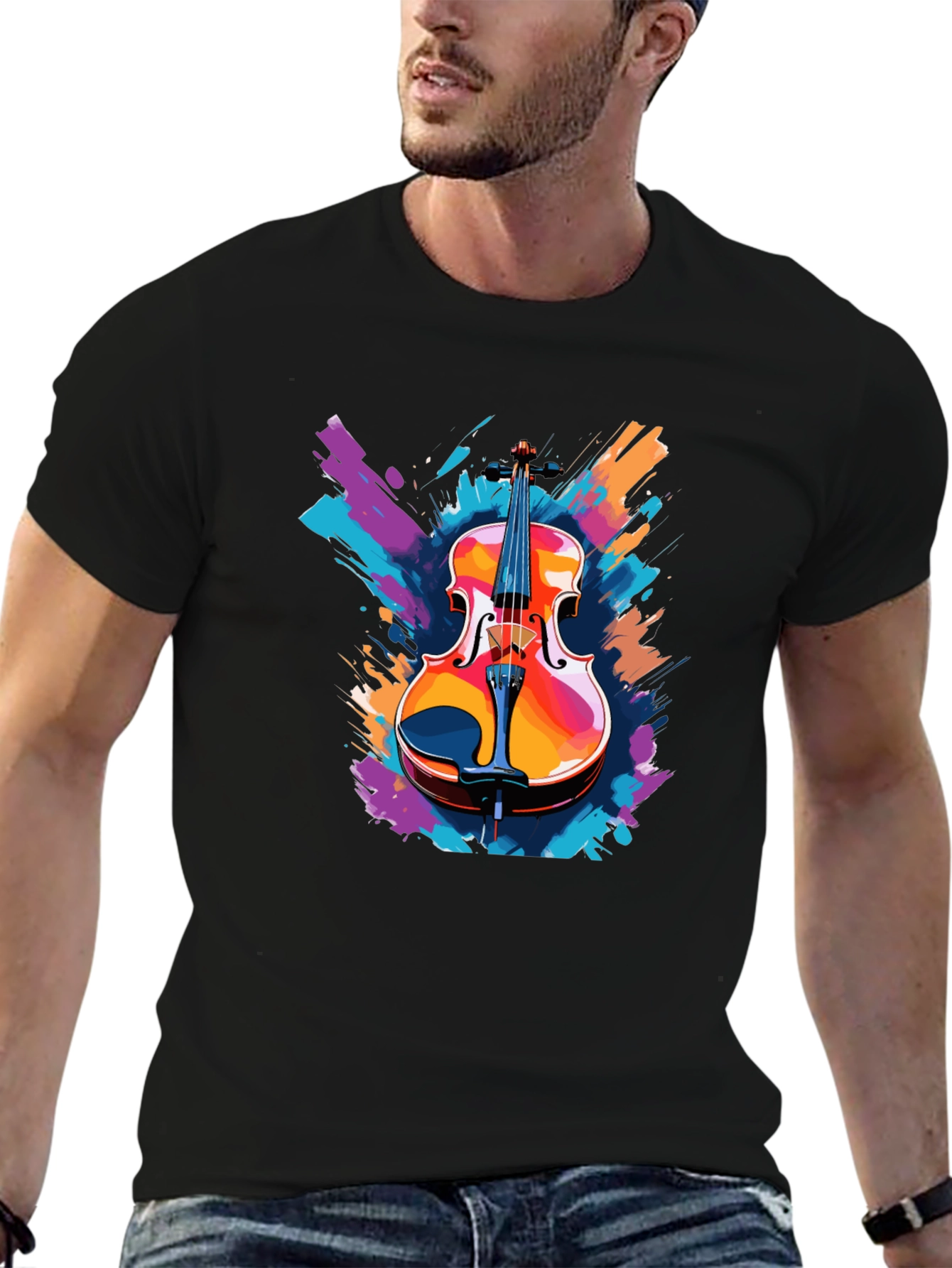 Violin Graphic Black T-Shirt - Musical Instrument Tee