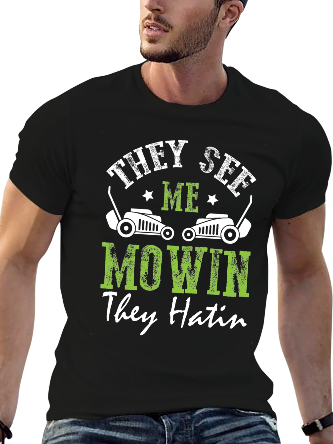 They See Me Mowin Mens Black Graphic Tee