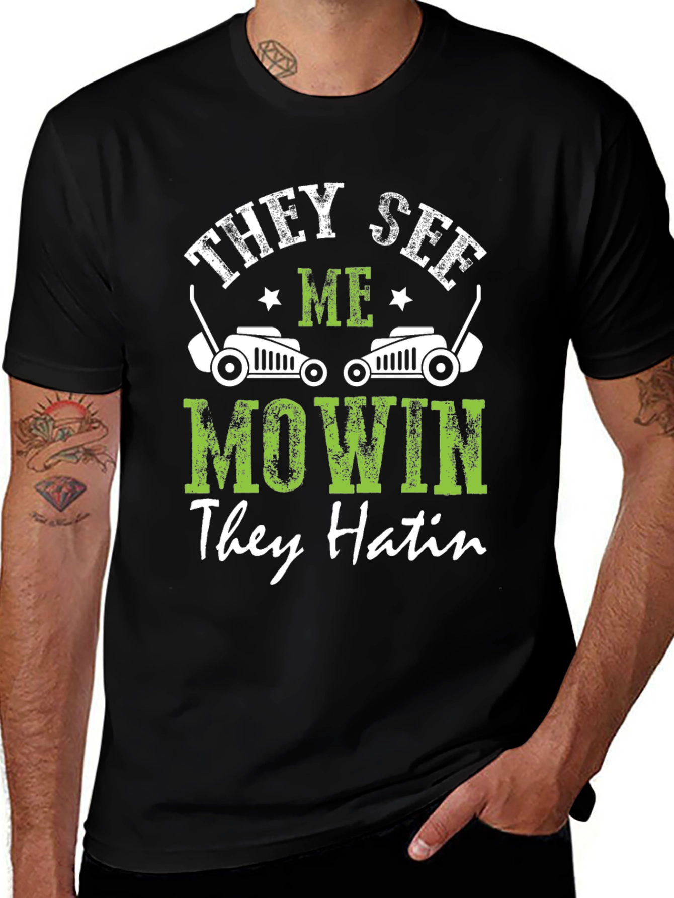 They See Me Mowin Mens Black Graphic Tee