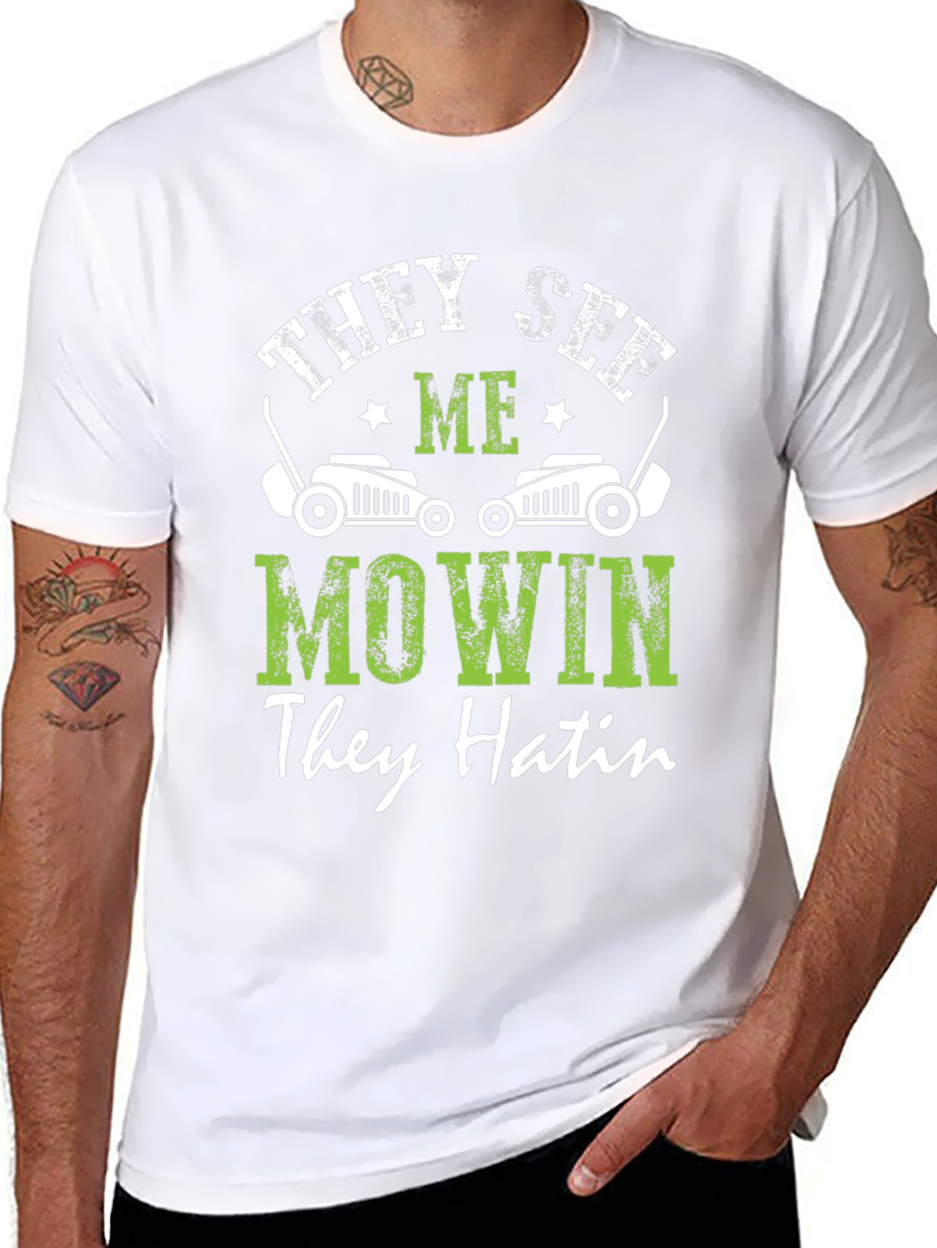 They See Me Mowin Mens Black Graphic Tee