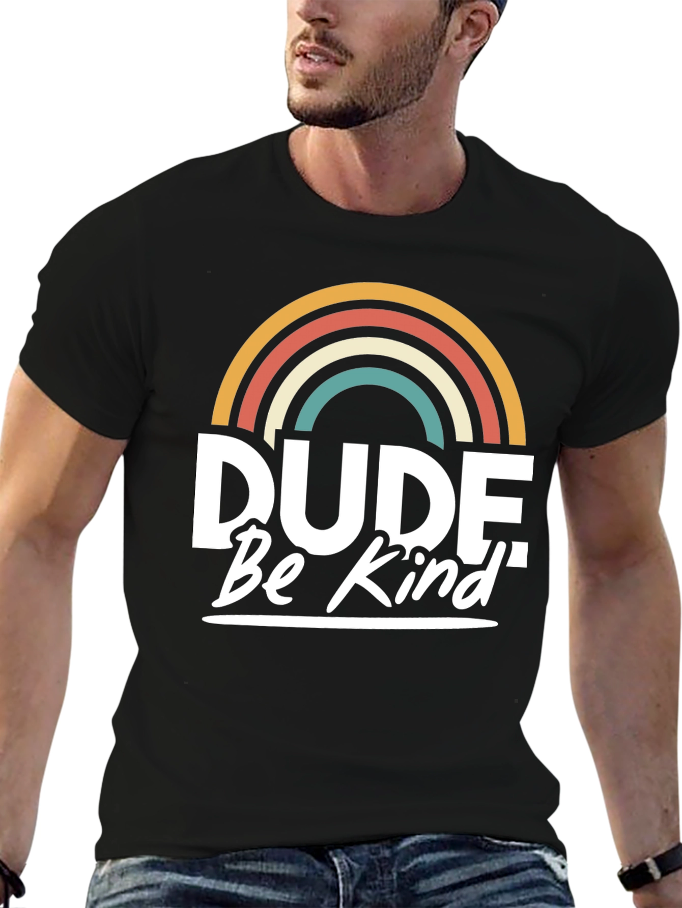 Dude Be Kind T-Shirt - Retro Rainbow Graphic Tee