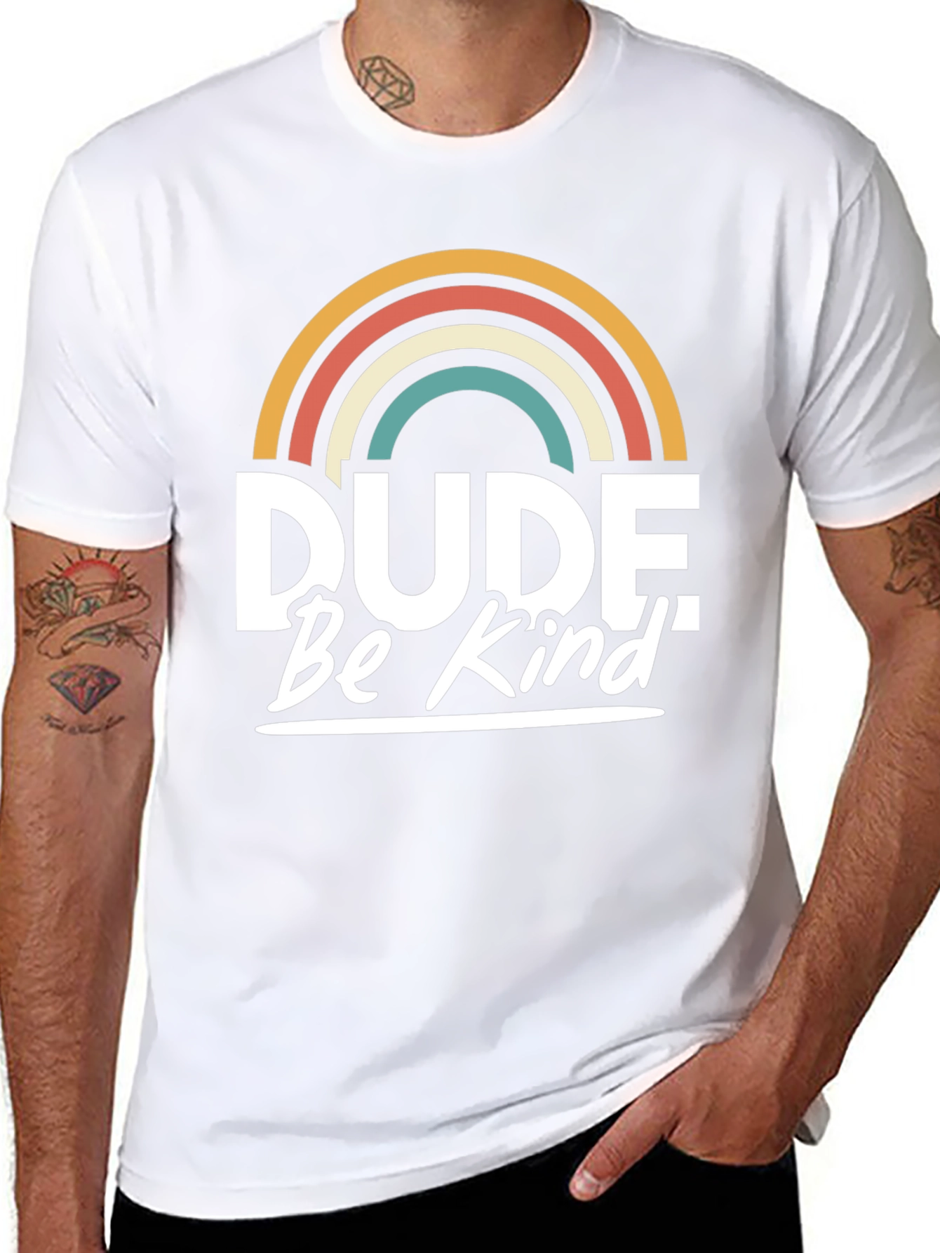 Dude Be Kind T-Shirt - Retro Rainbow Graphic Tee