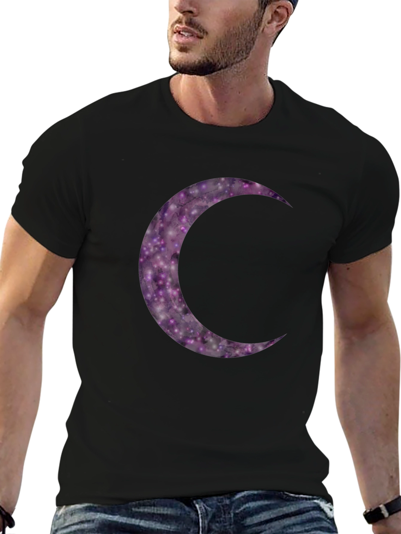 Galaxy Moon Graphic Tee - Stylish Black T-Shirt