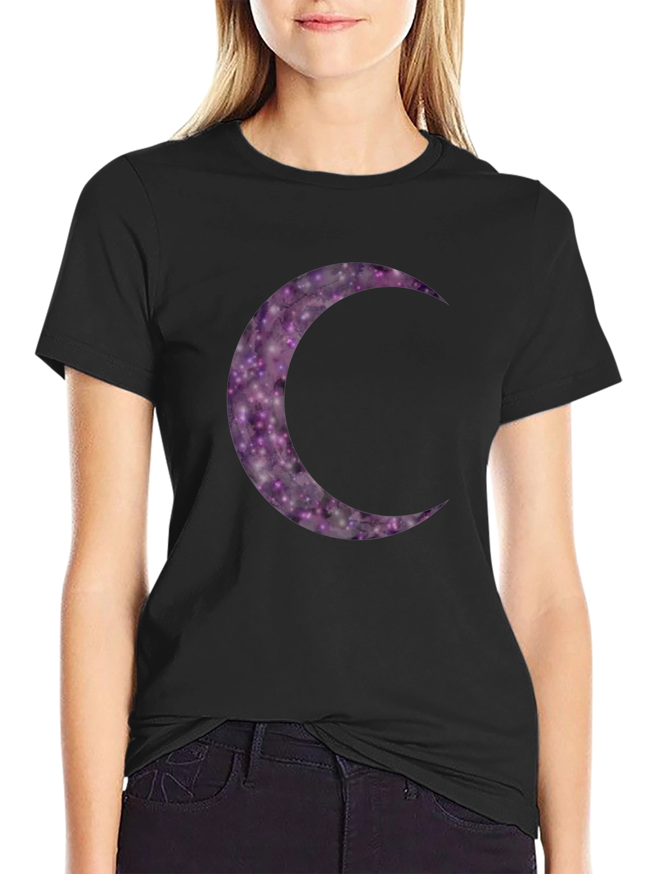Galaxy Moon Graphic Tee - Stylish Black T-Shirt