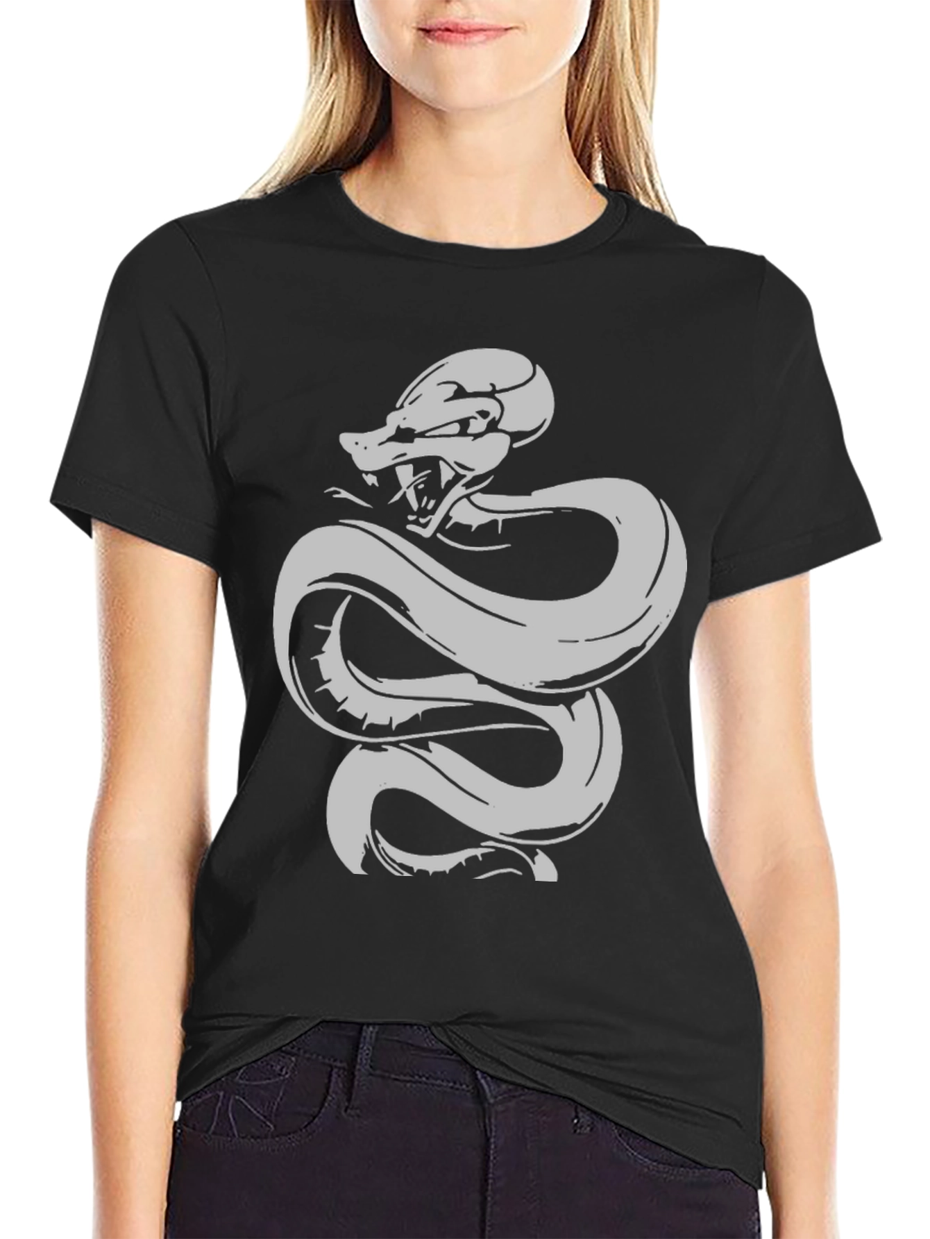 Black T-Shirt with Snake Design