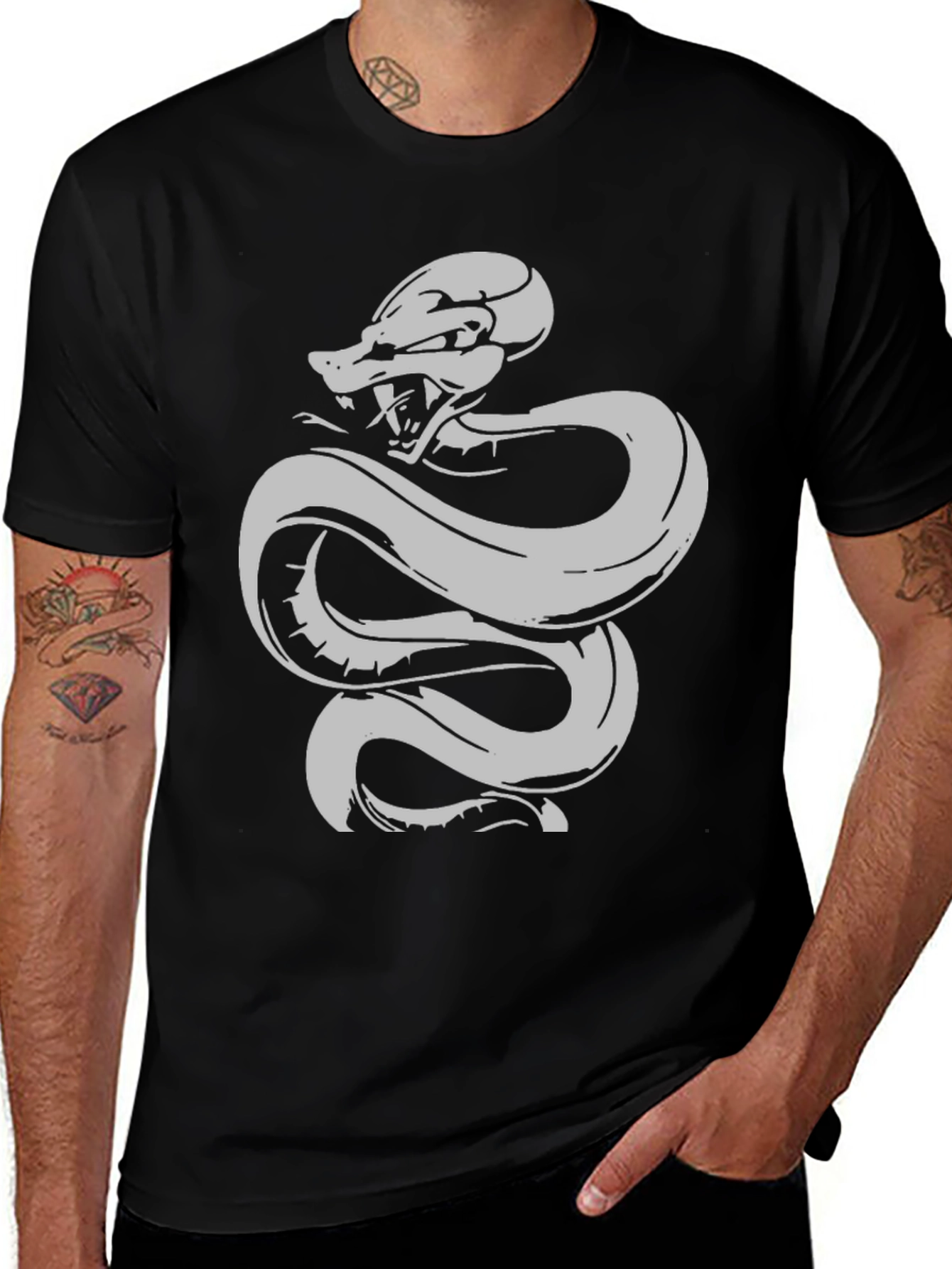 Black T-Shirt with Snake Design