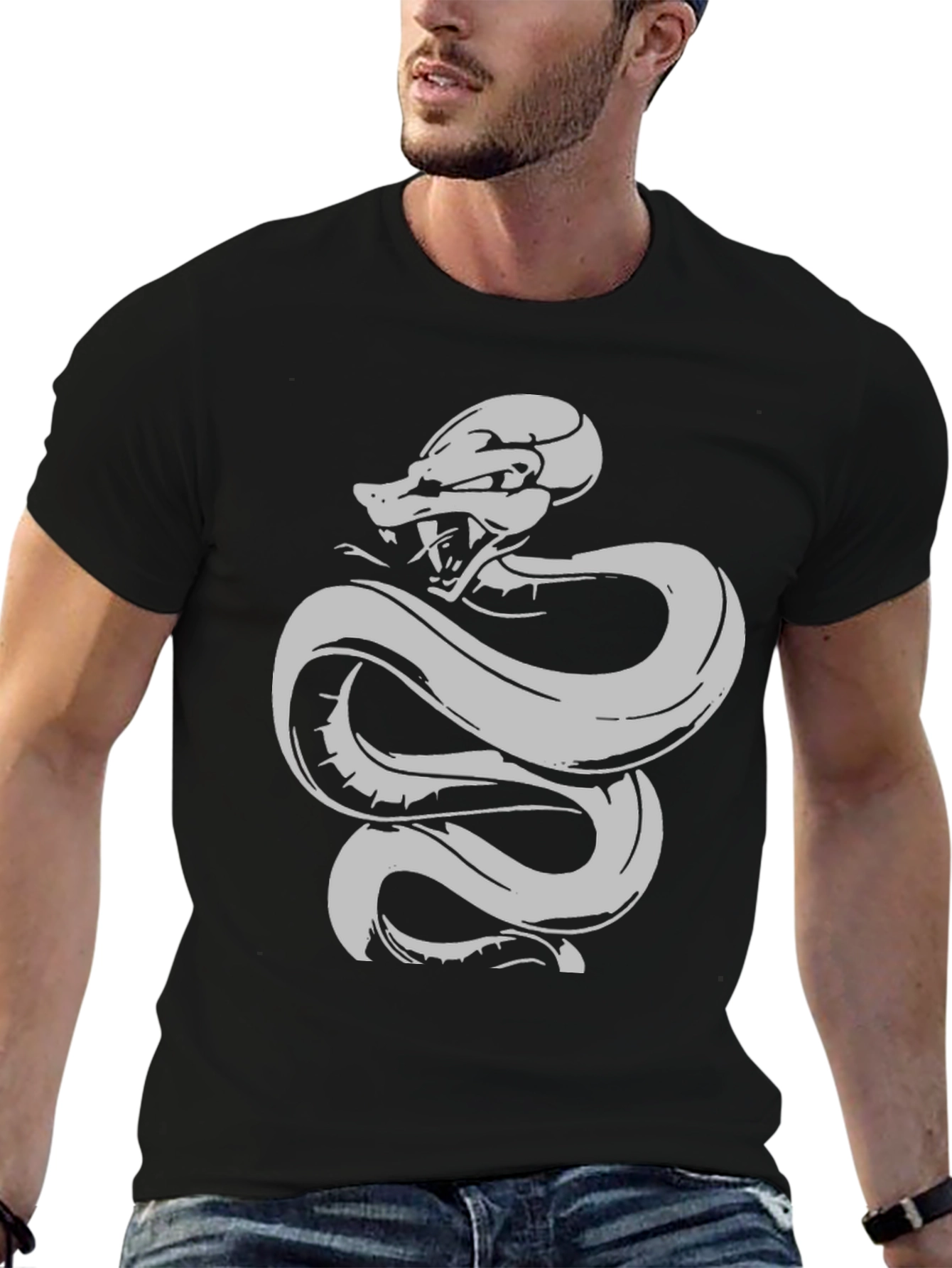 Black T-Shirt with Snake Design