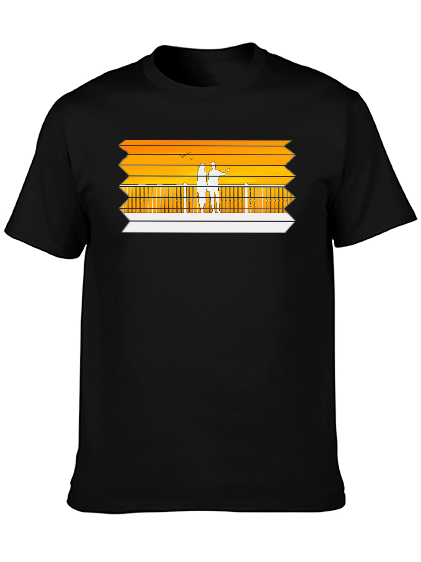 Sunset Pier Graphic Tee - Black Casual Shirt