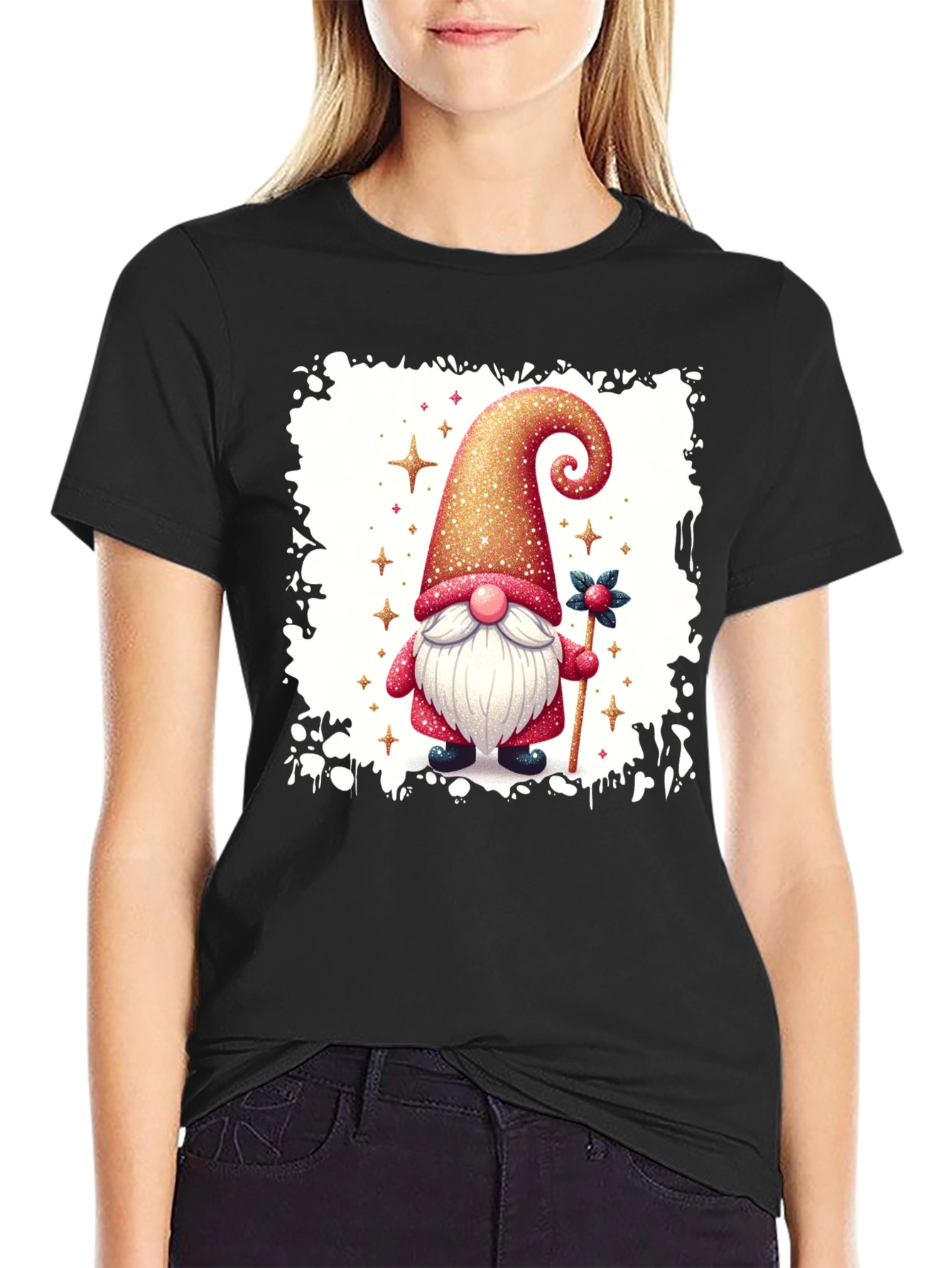 Festive Gnome Graphic Tee - Holiday Cheer
