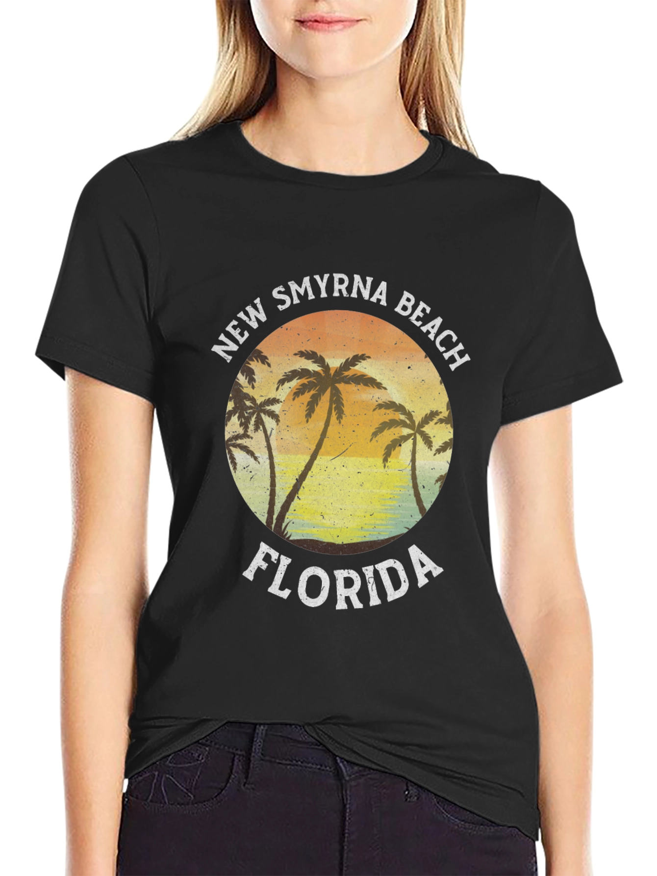 New Smyrna Beach Florida T-Shirt Palm Tree Sunset