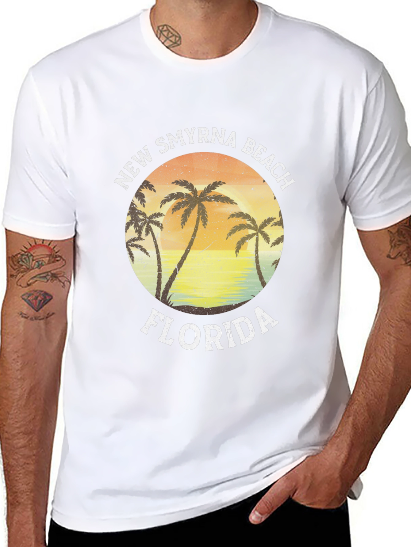 New Smyrna Beach Florida T-Shirt Palm Tree Sunset