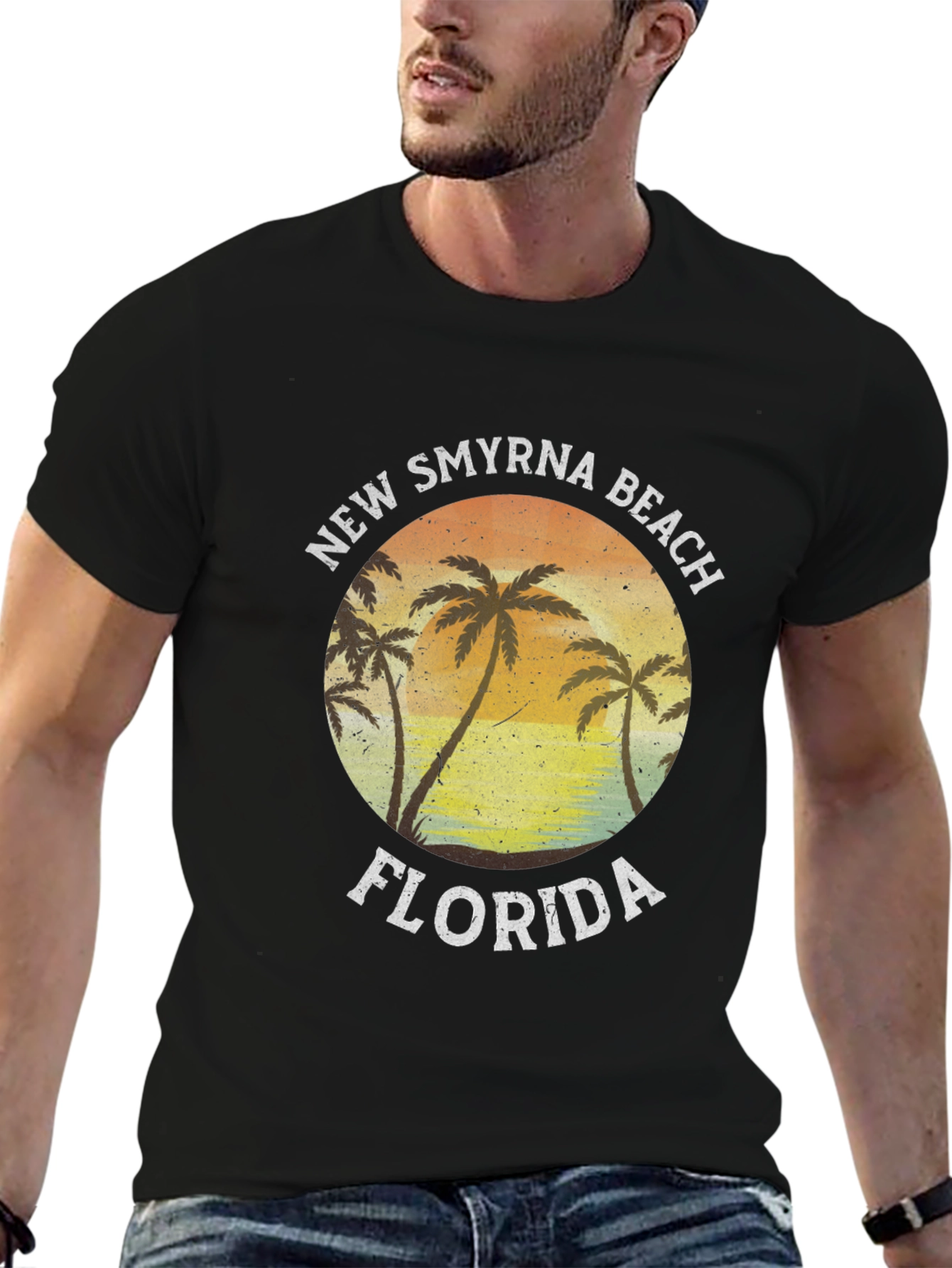 New Smyrna Beach Florida T-Shirt Palm Tree Sunset