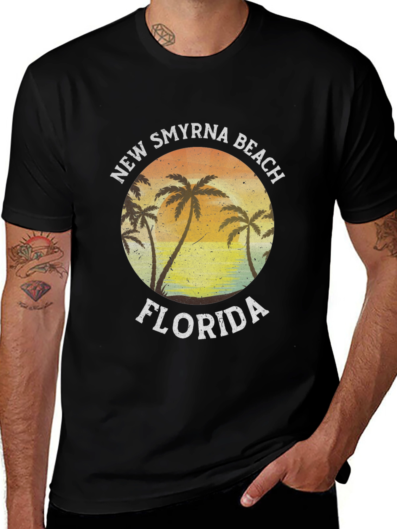 New Smyrna Beach Florida T-Shirt Palm Tree Sunset