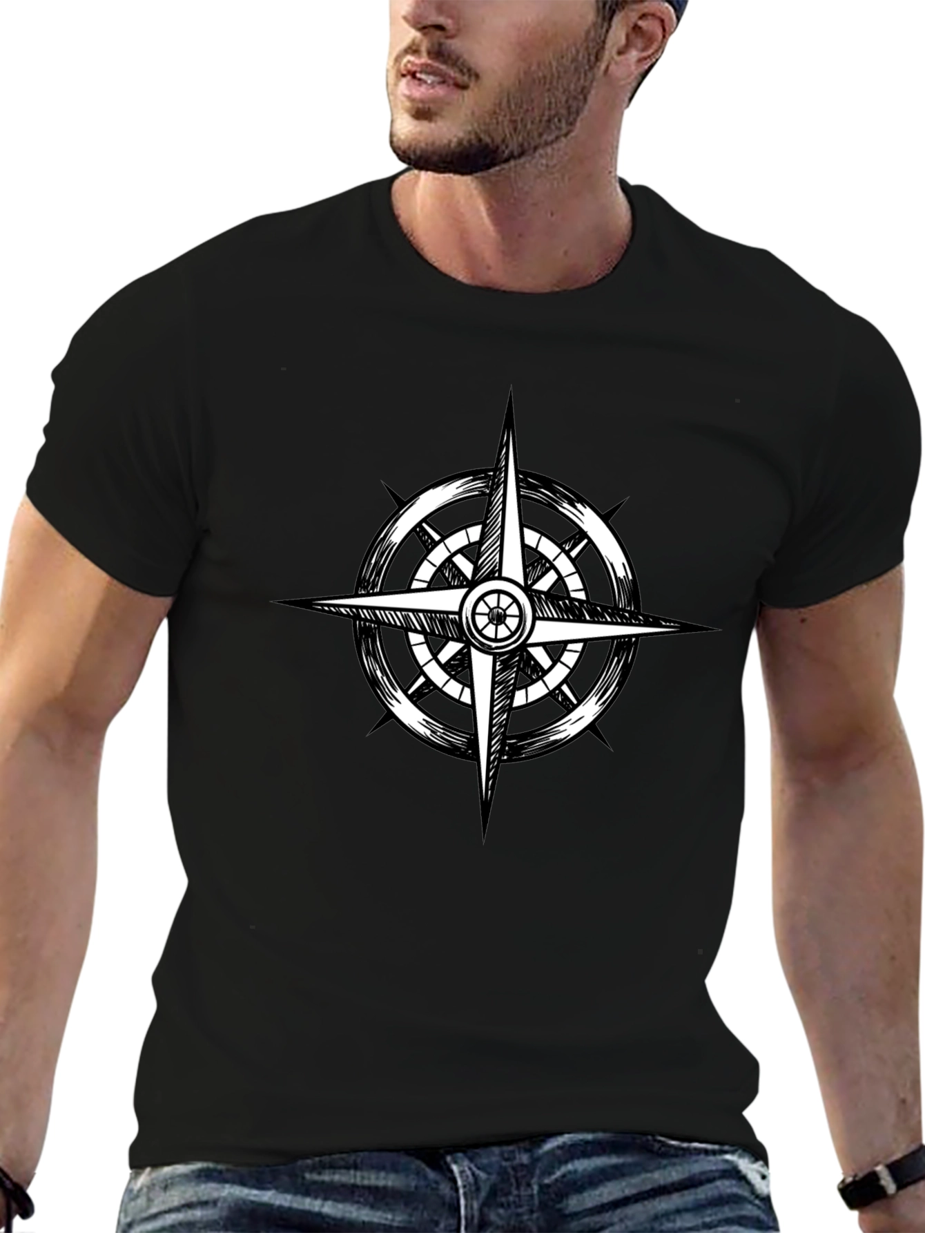 Compass Rose Graphic Black T-Shirt