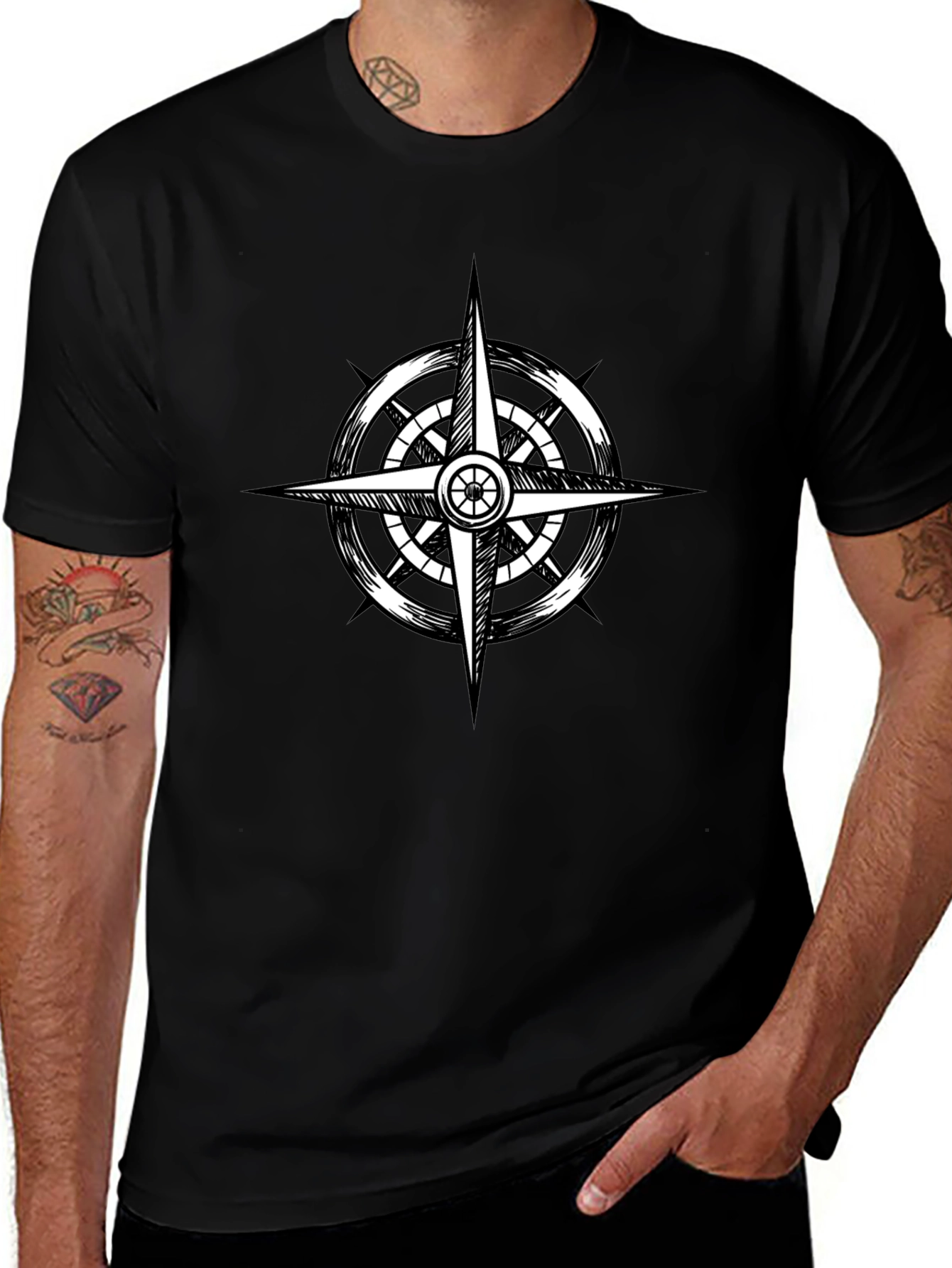 Compass Rose Graphic Black T-Shirt