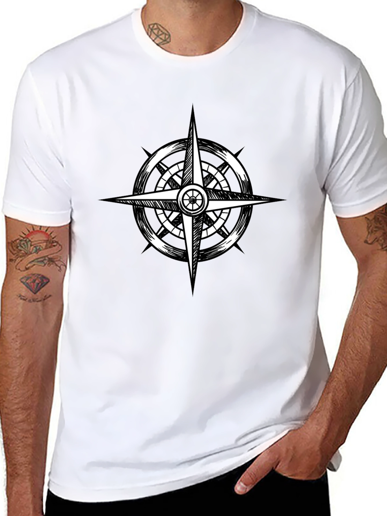 Compass Rose Graphic Black T-Shirt