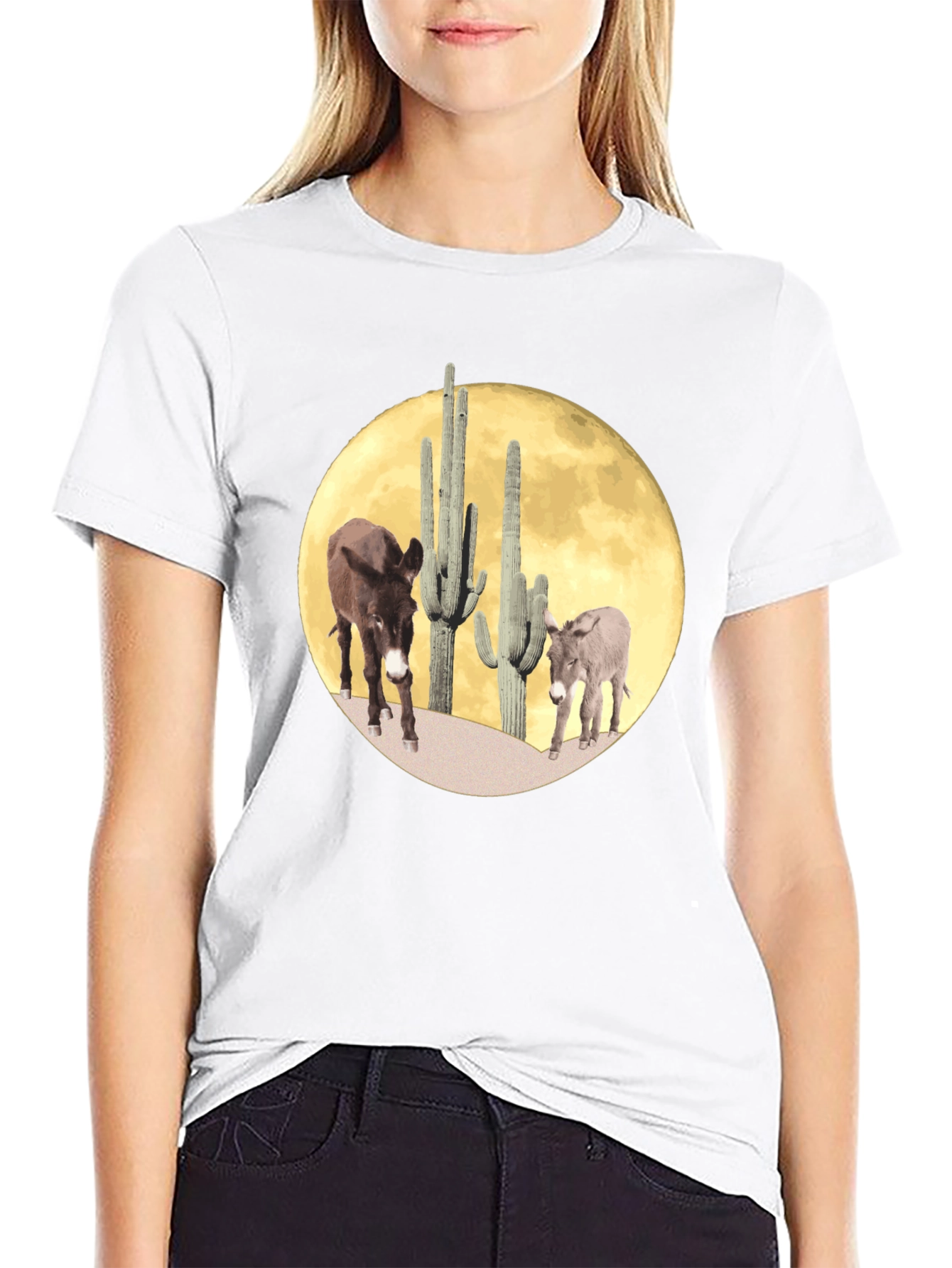 Desert Donkey Moon Graphic Tee - Black Cotton Blend