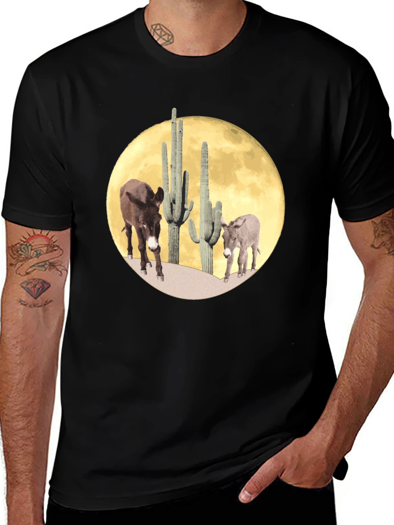 Desert Donkey Moon Graphic Tee - Black Cotton Blend