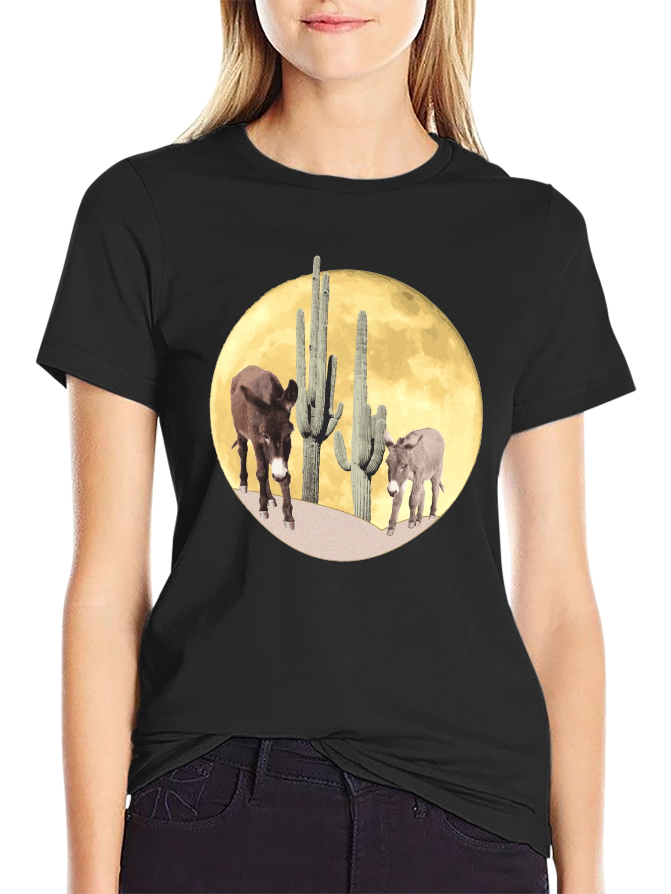 Desert Donkey Moon Graphic Tee - Black Cotton Blend