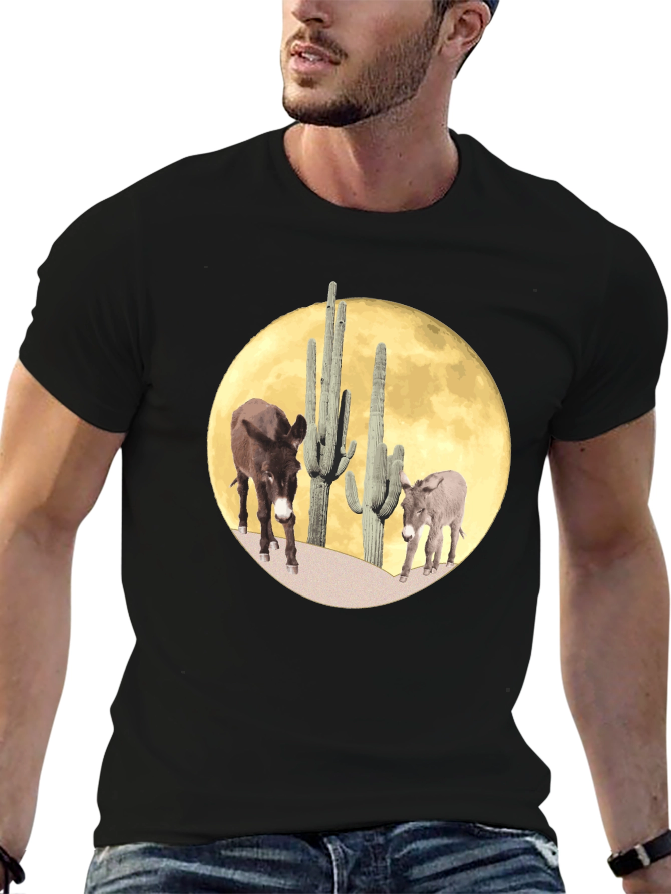 Desert Donkey Moon Graphic Tee - Black Cotton Blend