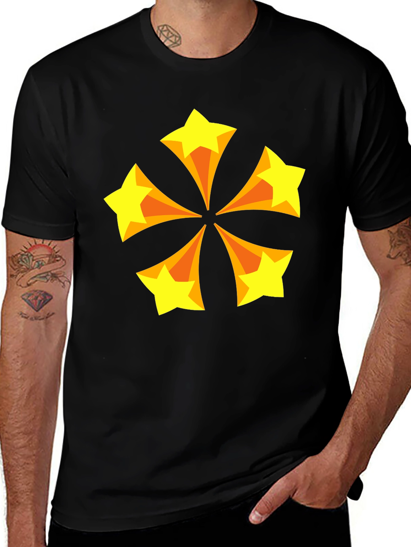 Retro Starburst Graphic Tee - Black Cotton Blend T-Shirt