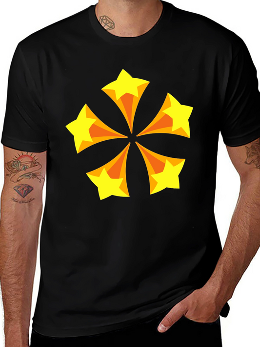 Retro Starburst Graphic Tee - Black Cotton Blend T-Shirt