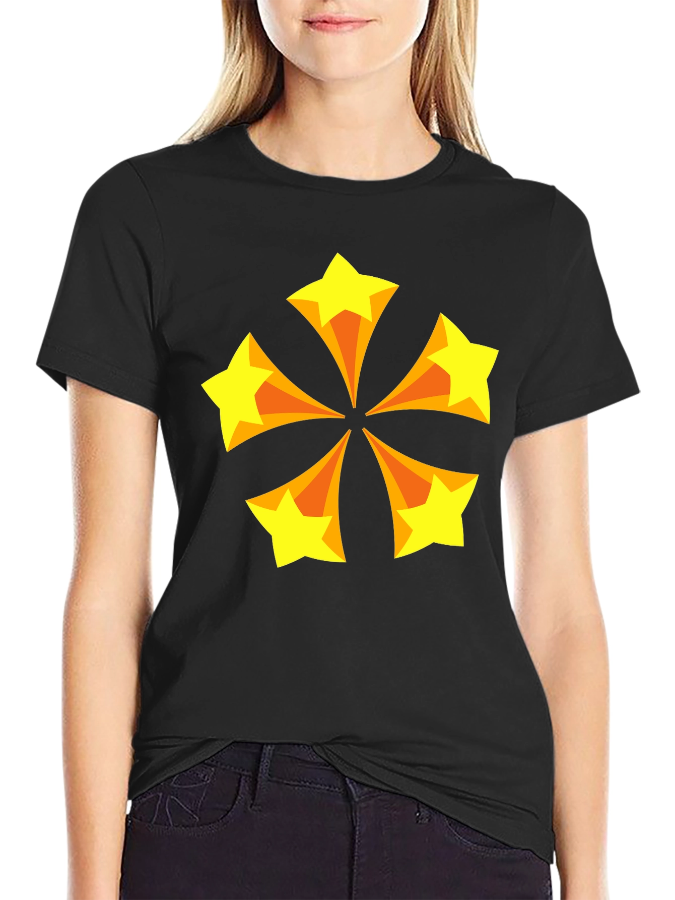 Retro Starburst Graphic Tee - Black Cotton Blend T-Shirt