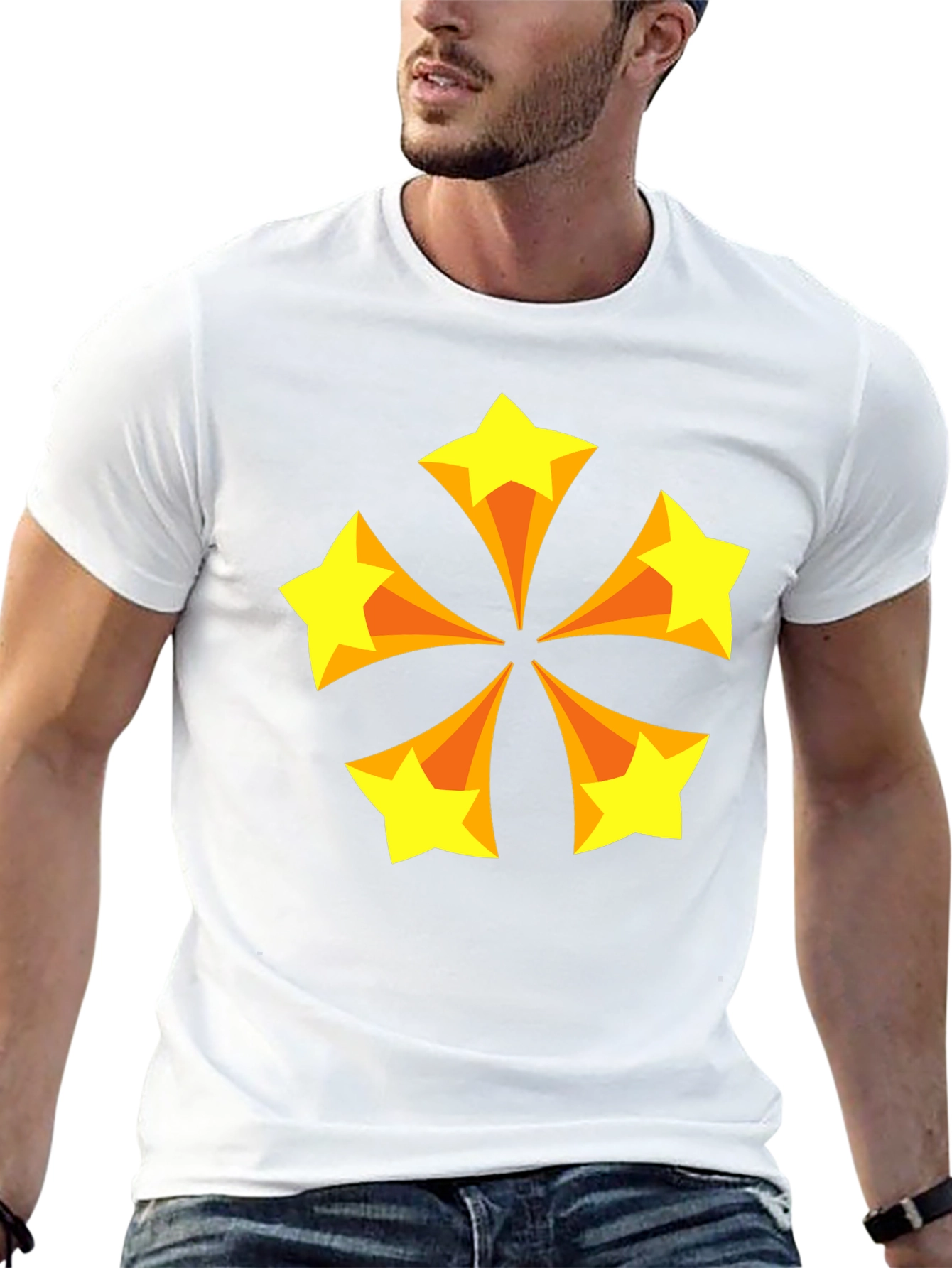 Retro Starburst Graphic Tee - Black Cotton Blend T-Shirt