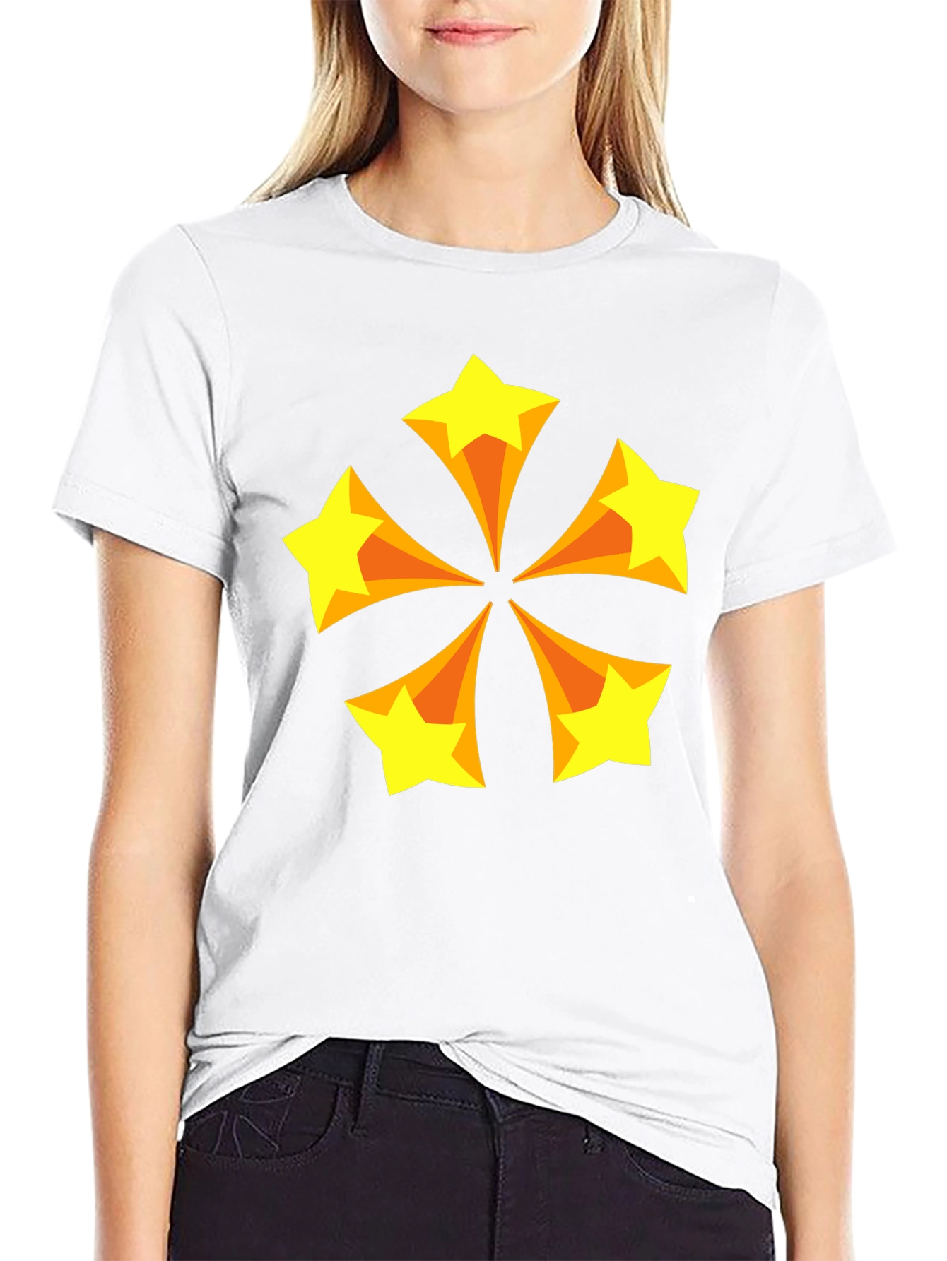 Retro Starburst Graphic Tee - Black Cotton Blend T-Shirt
