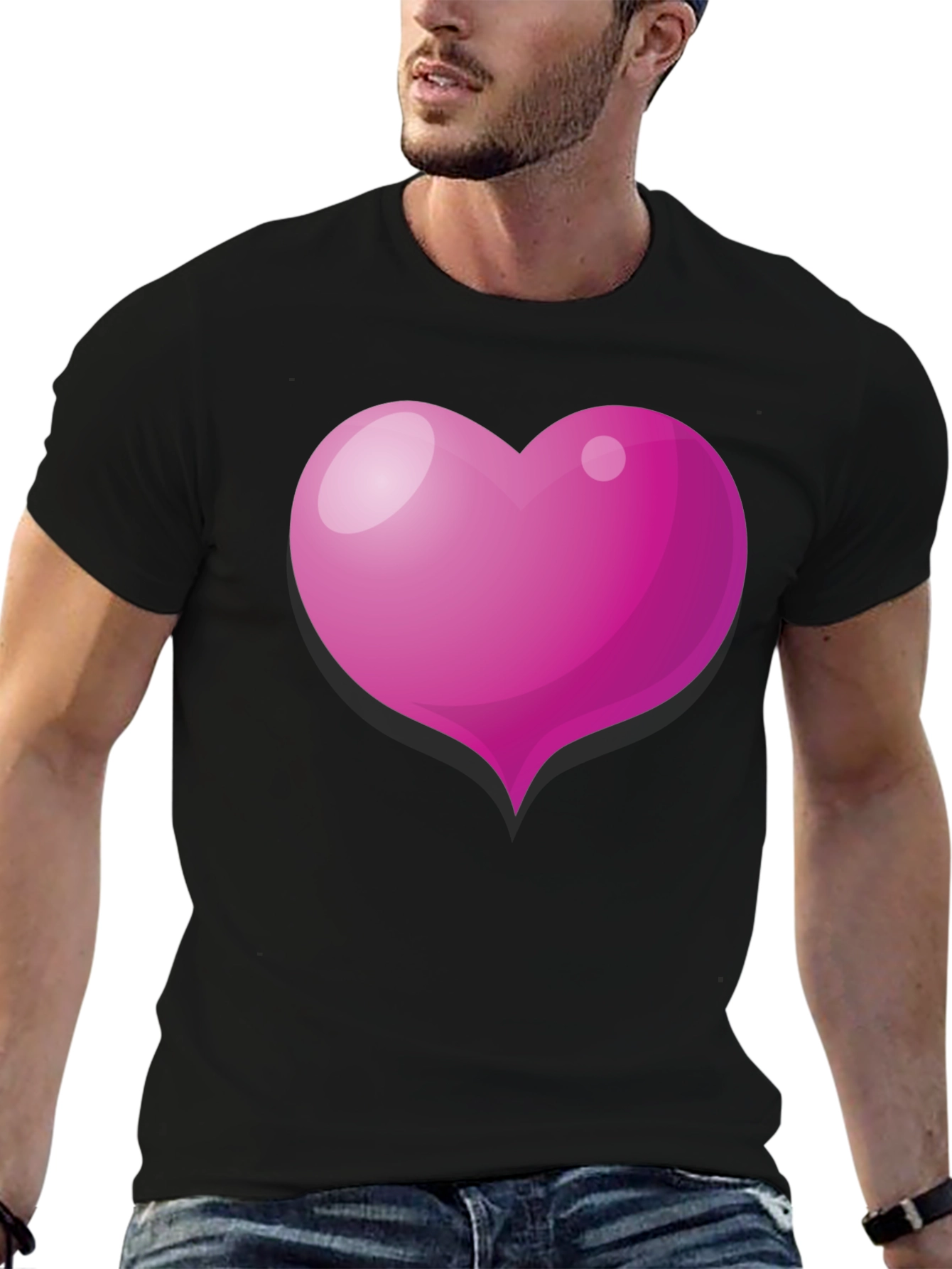 Pink Heart Graphic Black T-Shirt