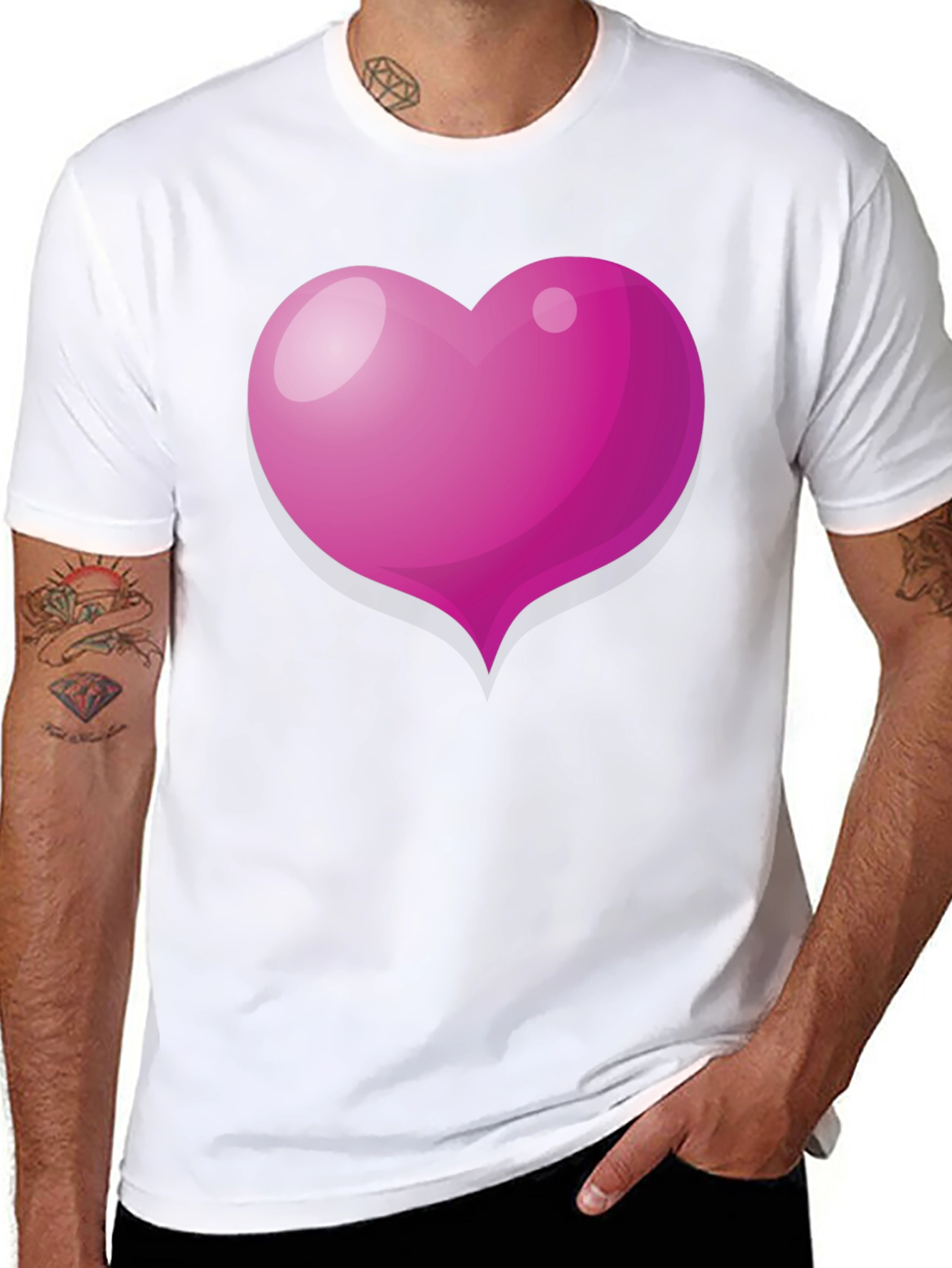 Pink Heart Graphic Black T-Shirt