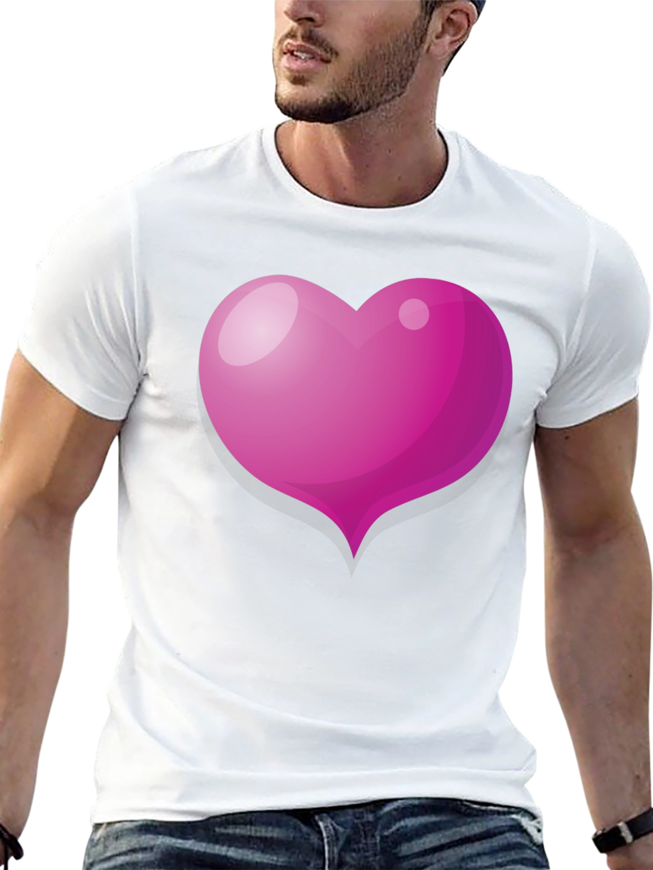 Pink Heart Graphic Black T-Shirt