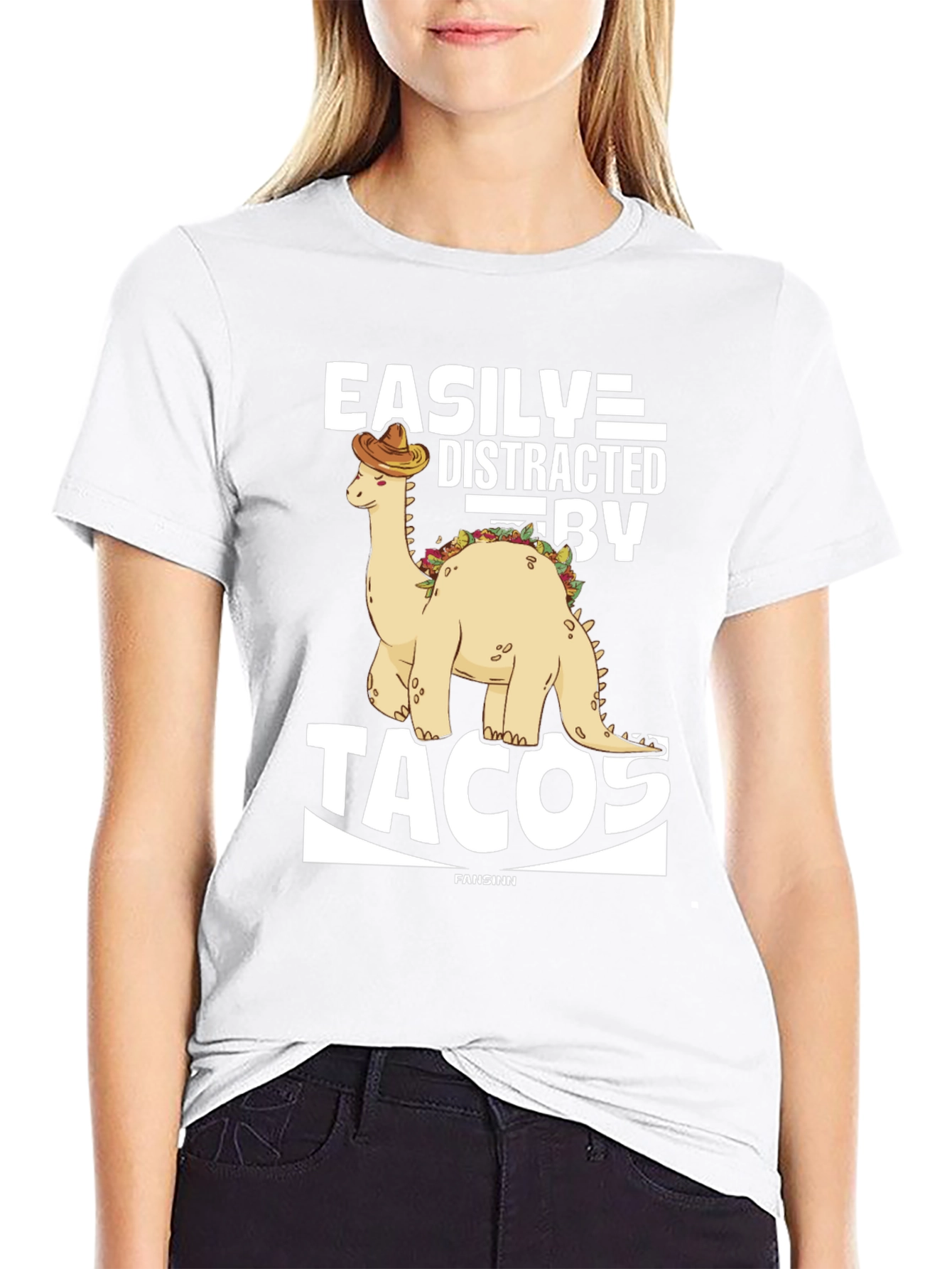 Easily Distracted By Tacos Dinosaur Graphic Tee