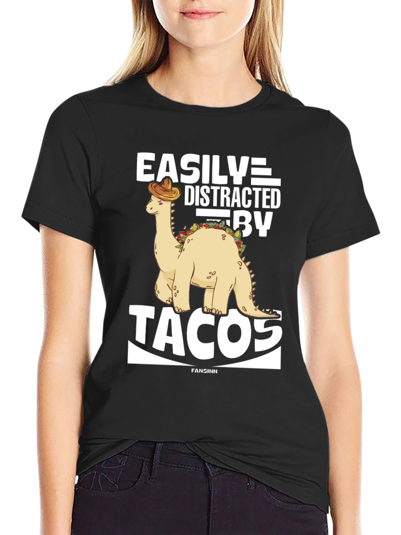 Easily Distracted By Tacos Dinosaur Graphic Tee