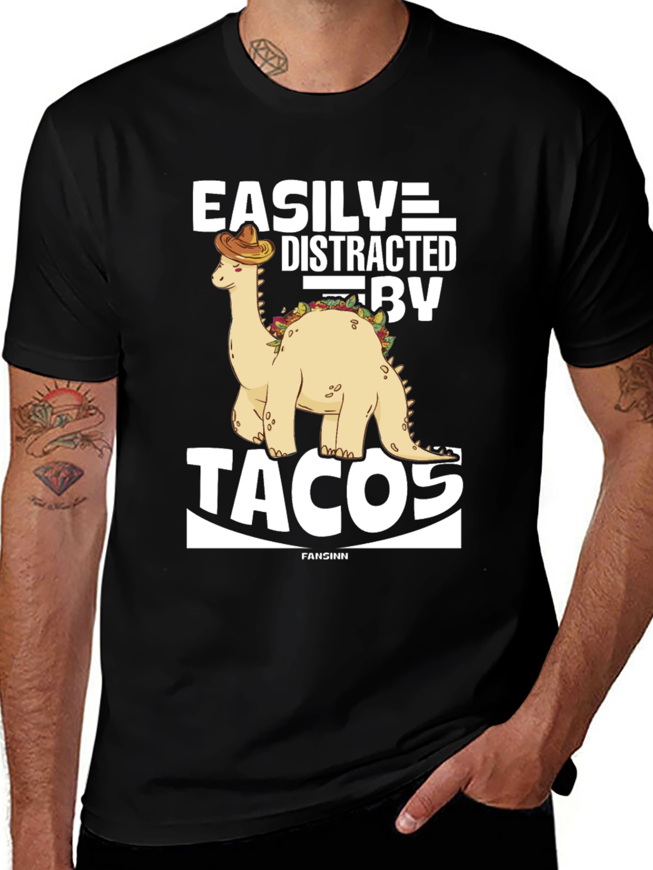 Easily Distracted By Tacos Dinosaur Graphic Tee