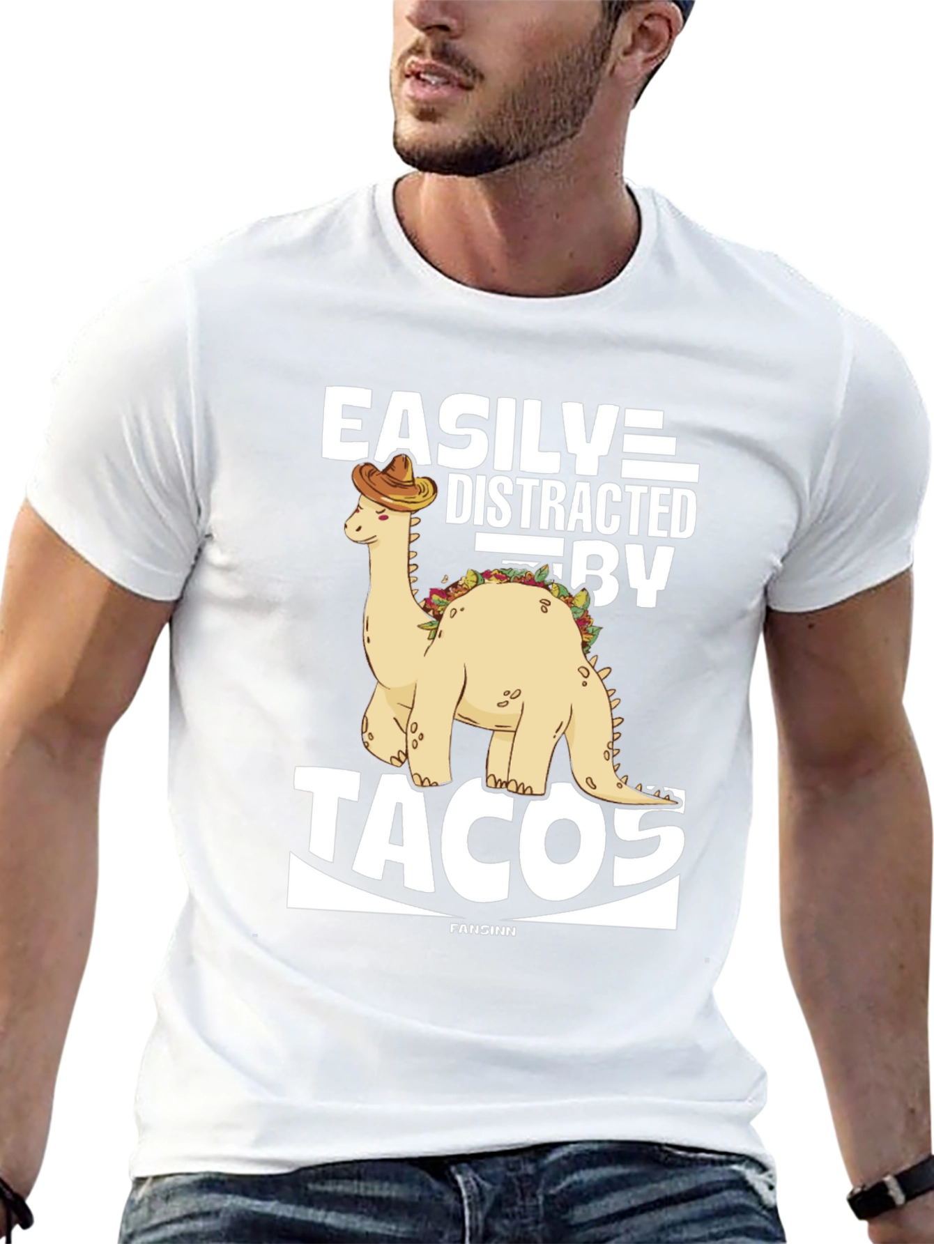 Easily Distracted By Tacos Dinosaur Graphic Tee