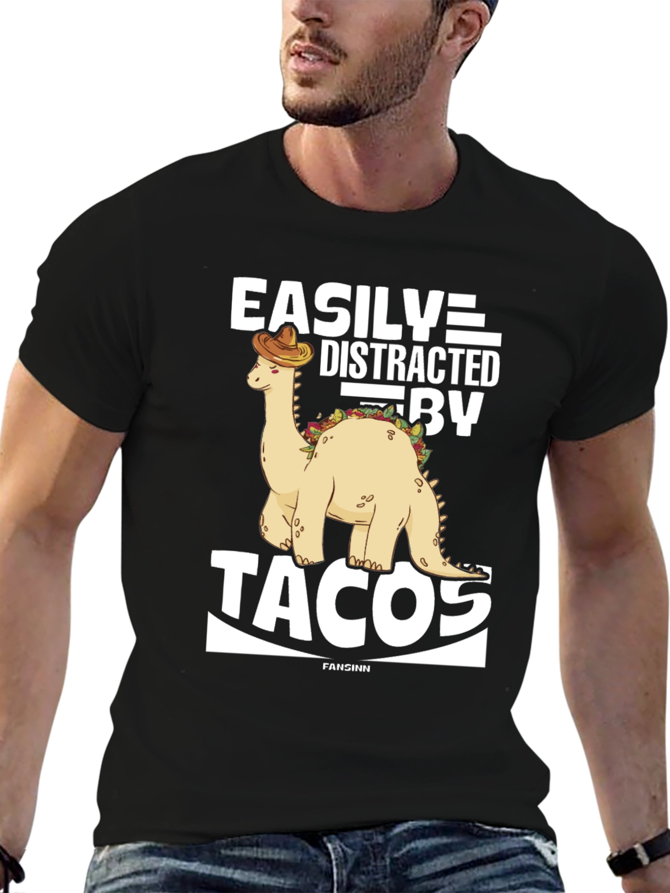 Easily Distracted By Tacos Dinosaur Graphic Tee