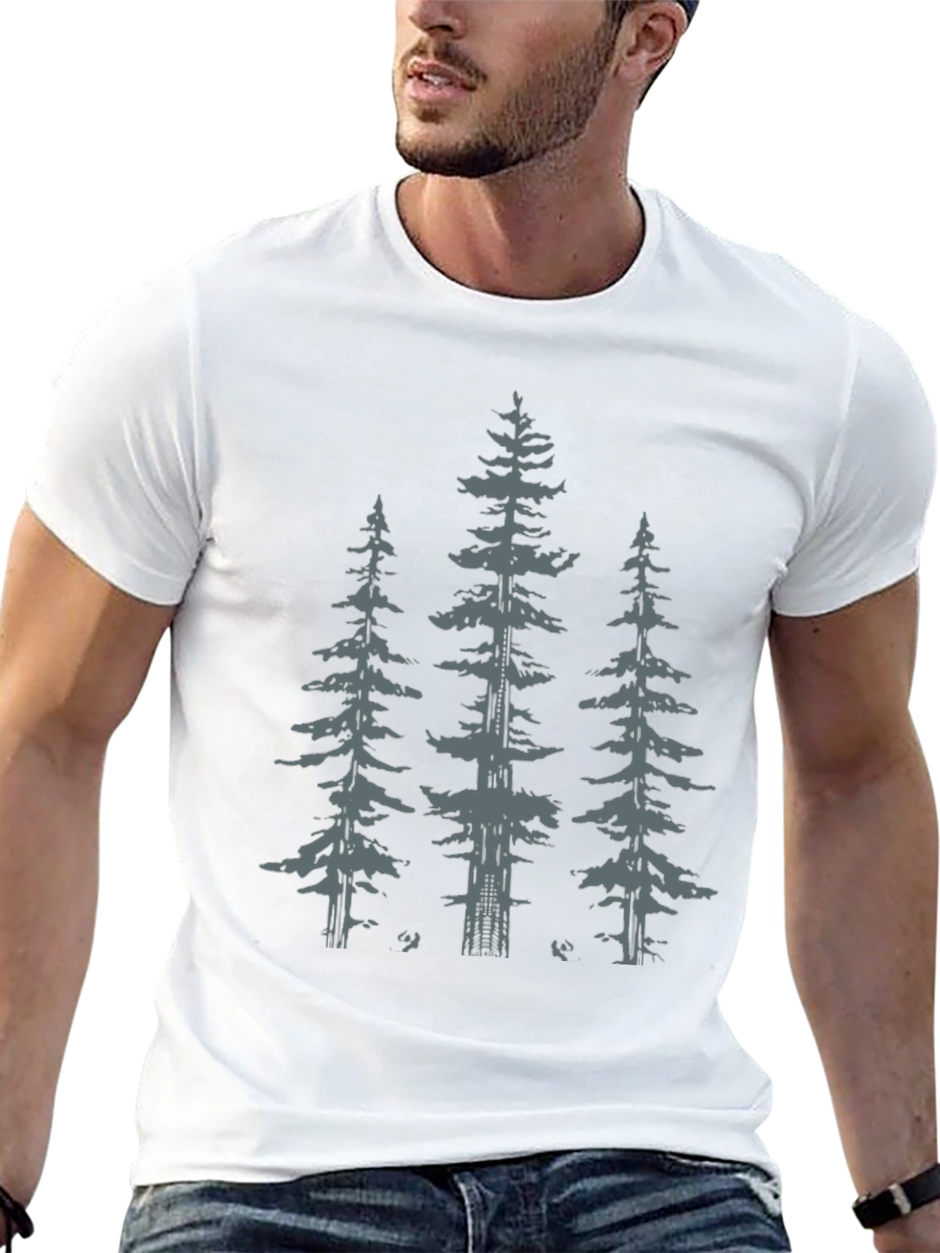 Black Tee with Pine Tree Graphic