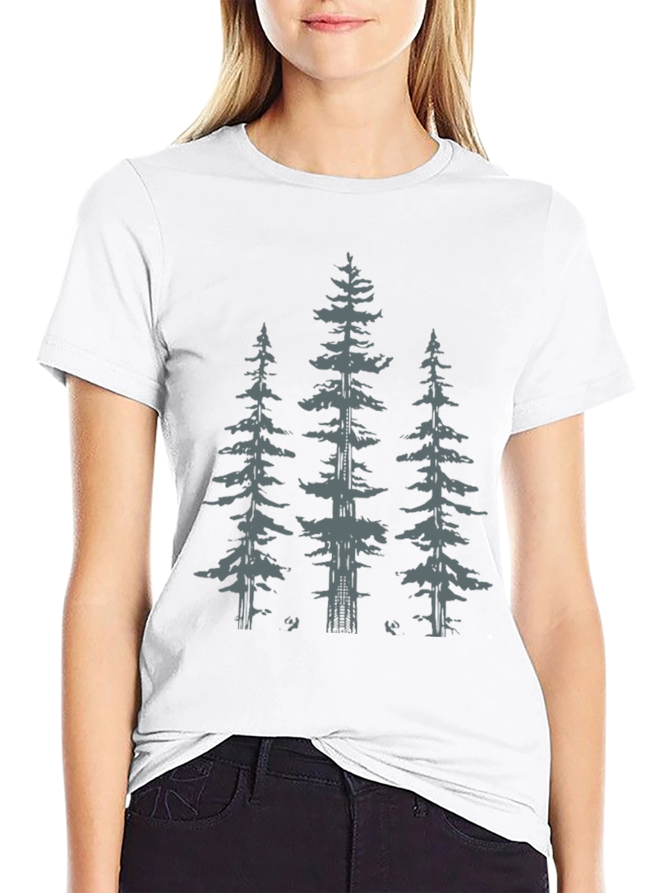 Black Tee with Pine Tree Graphic
