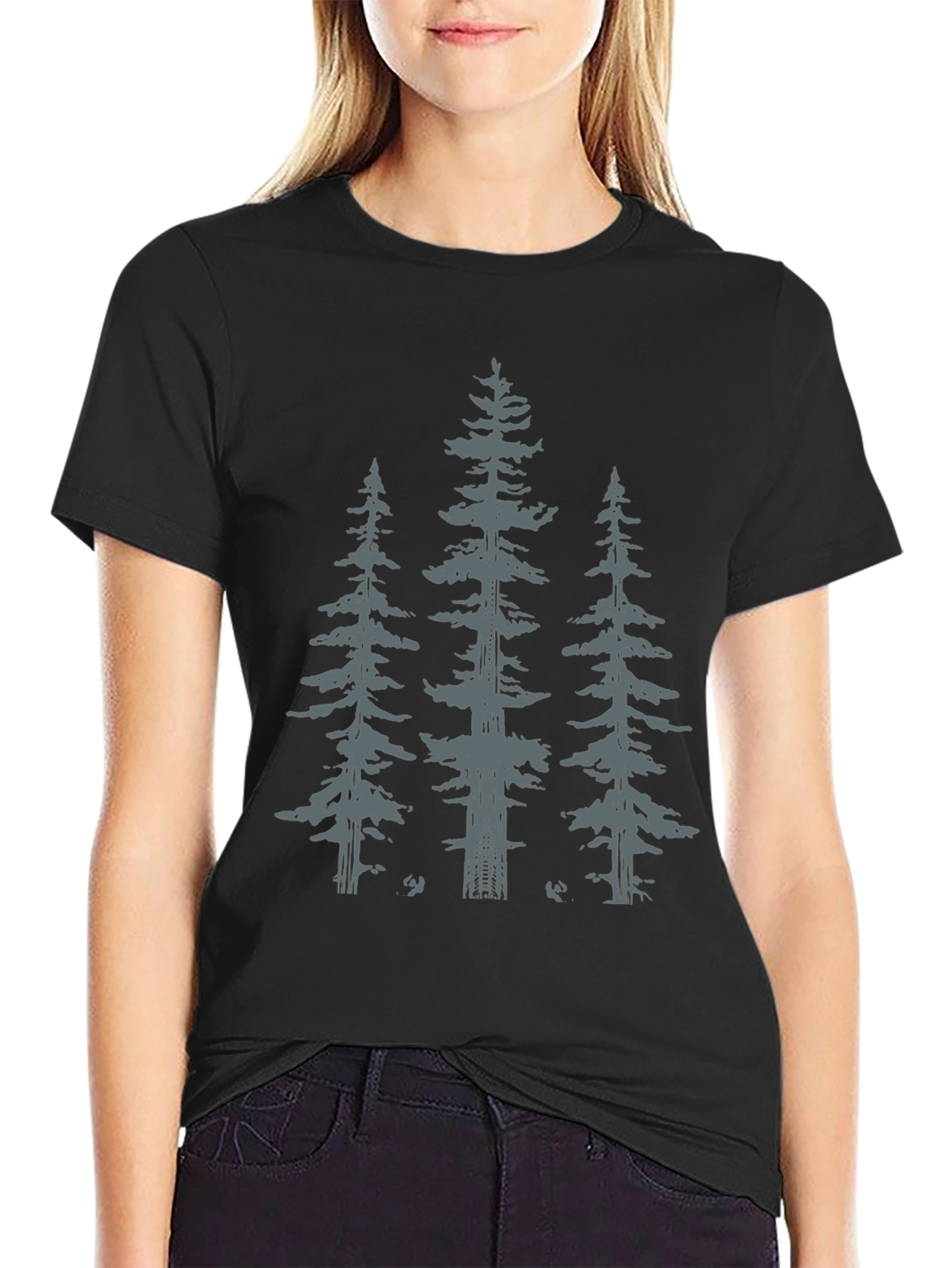 Black Tee with Pine Tree Graphic