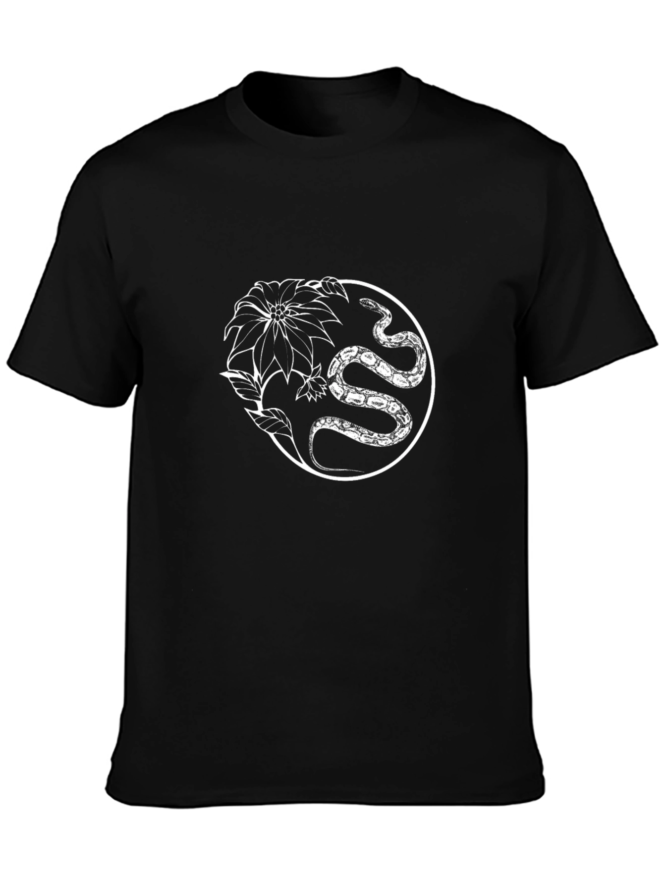 Snake & Floral Graphic Tee - Black